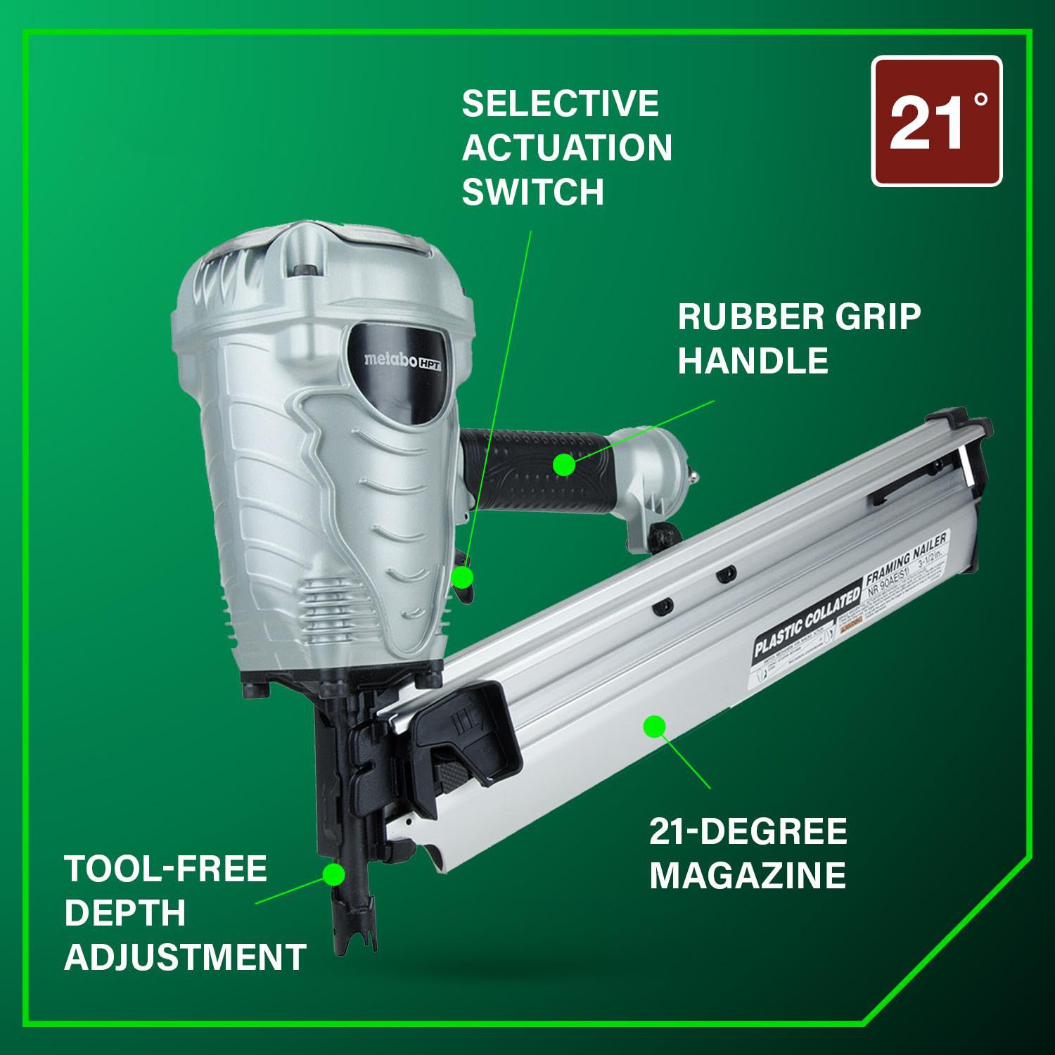 metabo-hpt-nr90aes1-framing-nailer-21-degree-plastic-collated-lightweight-7-5-lb image 3