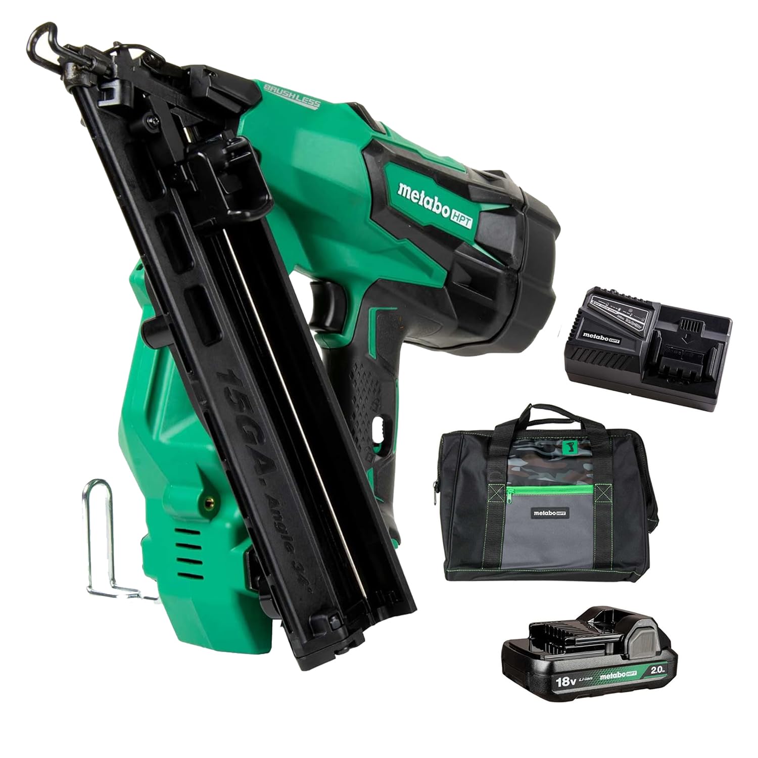 metabo-hpt-18v-multivolt-brushless-15-gauge-angled-finish-nailer-kit-nt1865dmast image 1