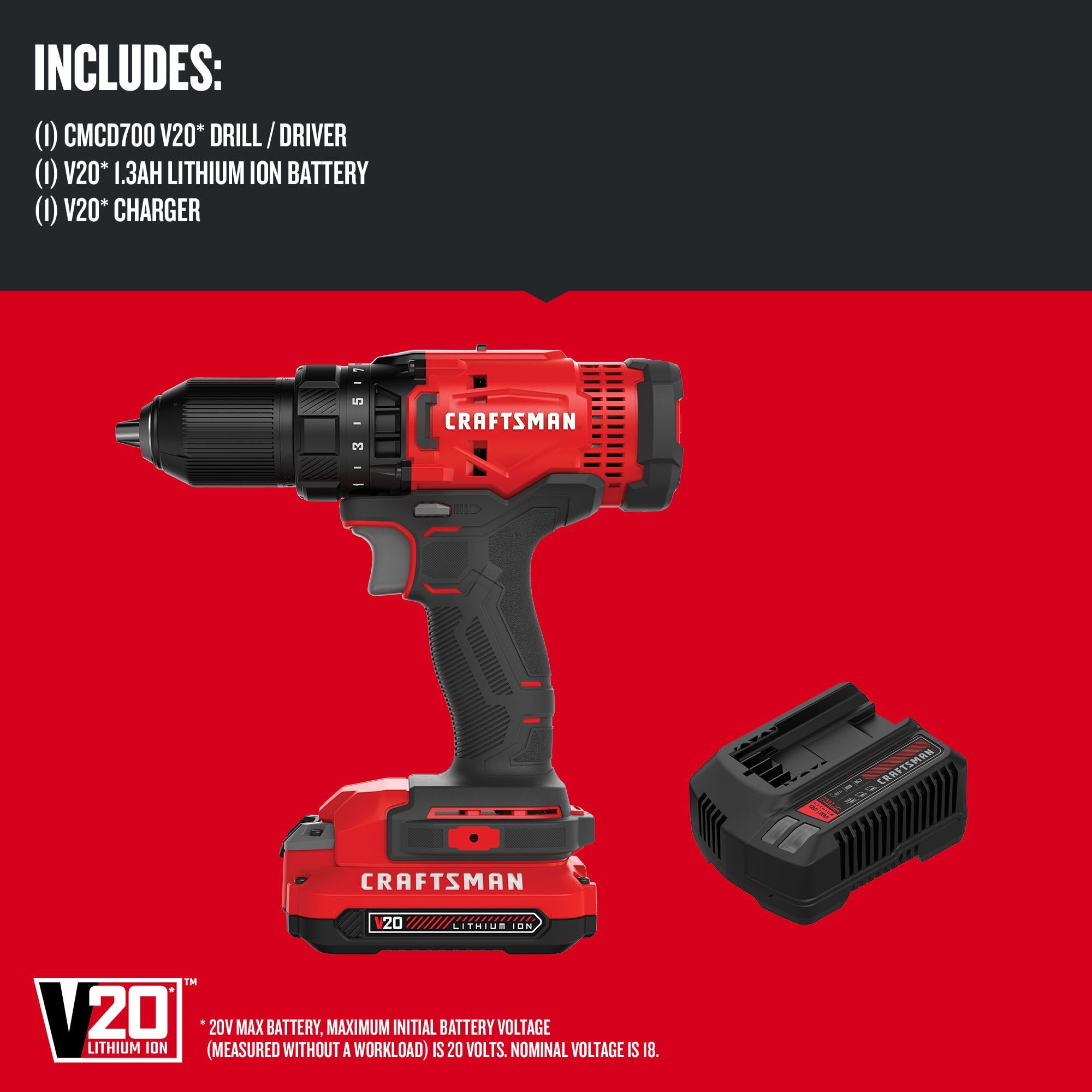 craftsman-v20-cordless-drill-driver-kit-1-2-inch-battery-and-charger-included-cm image 2