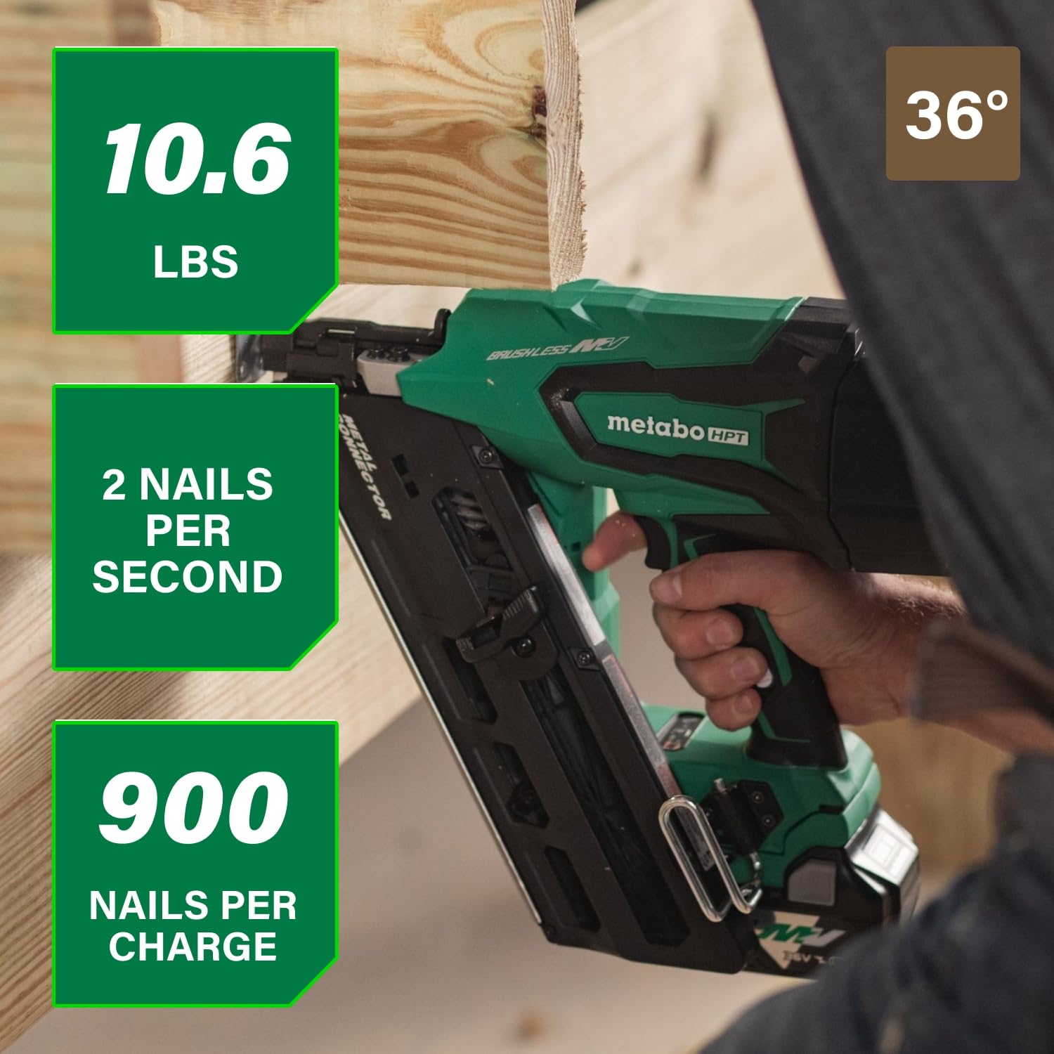 metabo-hpt-nr3665da-36v-multivolt-cordless-metal-connector-nailer-includes-2-5ah image 2