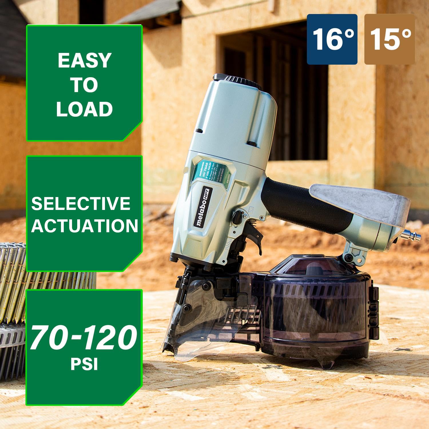metabo-hpt-nv75a5-pneumatic-coil-siding-framing-nailer-16-wire-15-plastic image 2