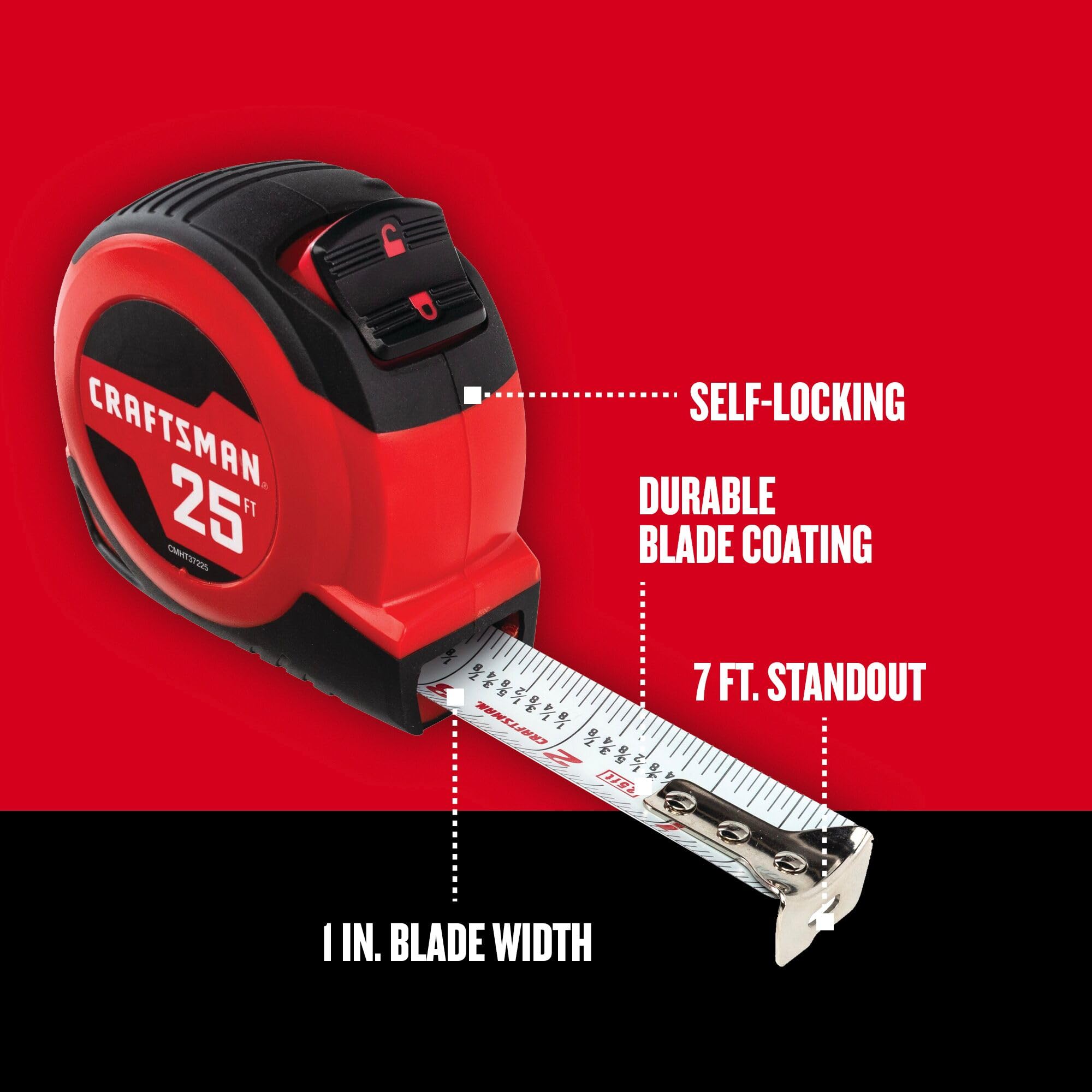 craftsman-25-ft-tape-measure-with-fraction-markings-retractable-self-locking-bla image 2
