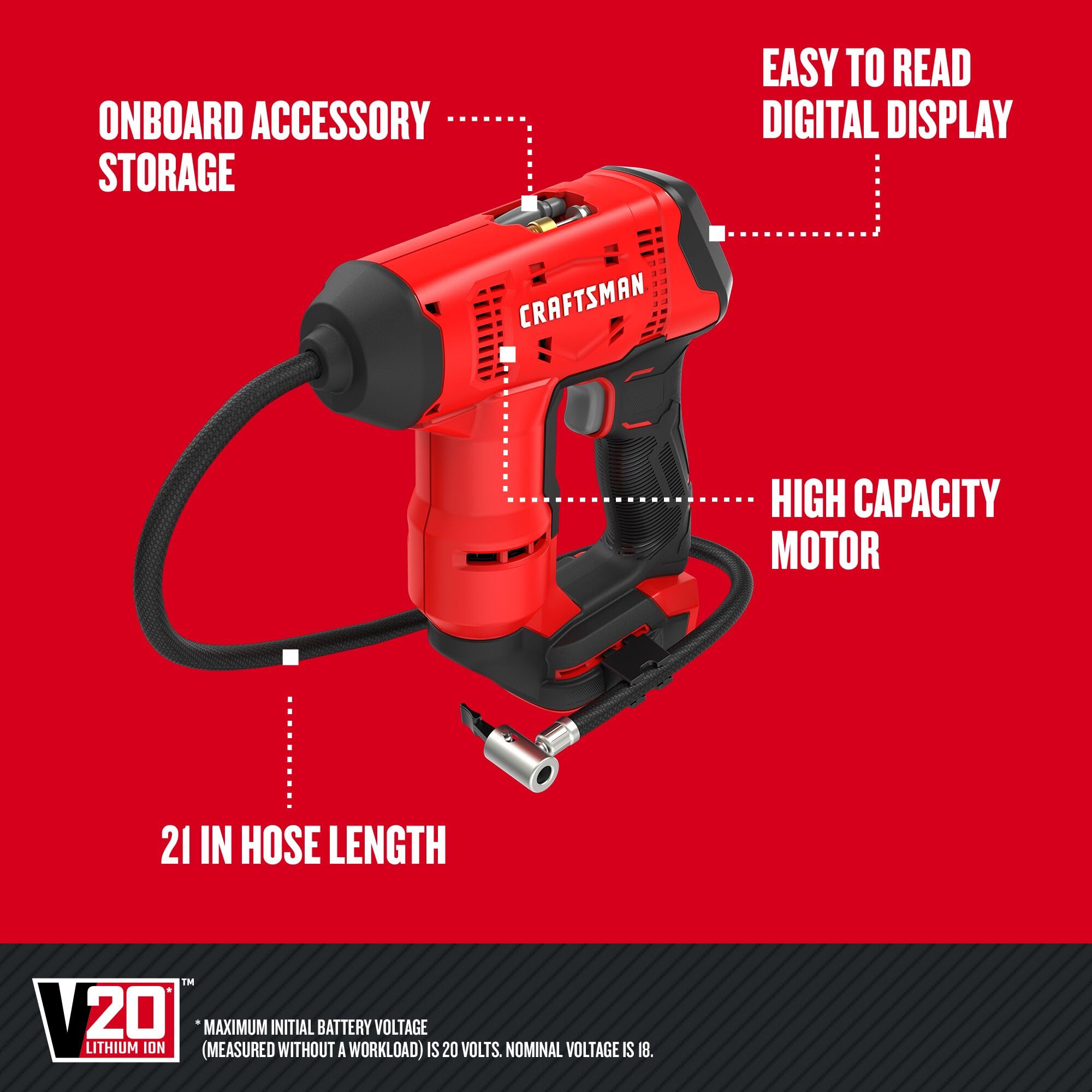 craftsman-v20-cordless-air-compressor-tire-inflator-cmce521b-tool-only image 2