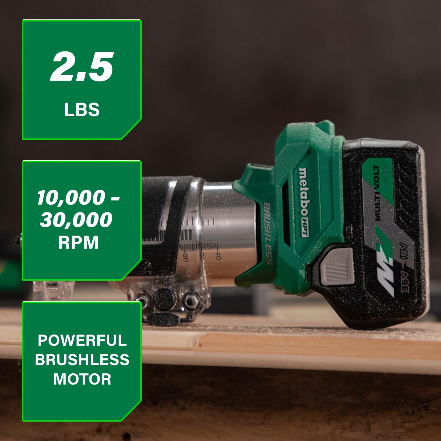 metabo-hpt-m1808daq4-18v-cordless-trim-router-with-led-light-variable-speed-batt image 2
