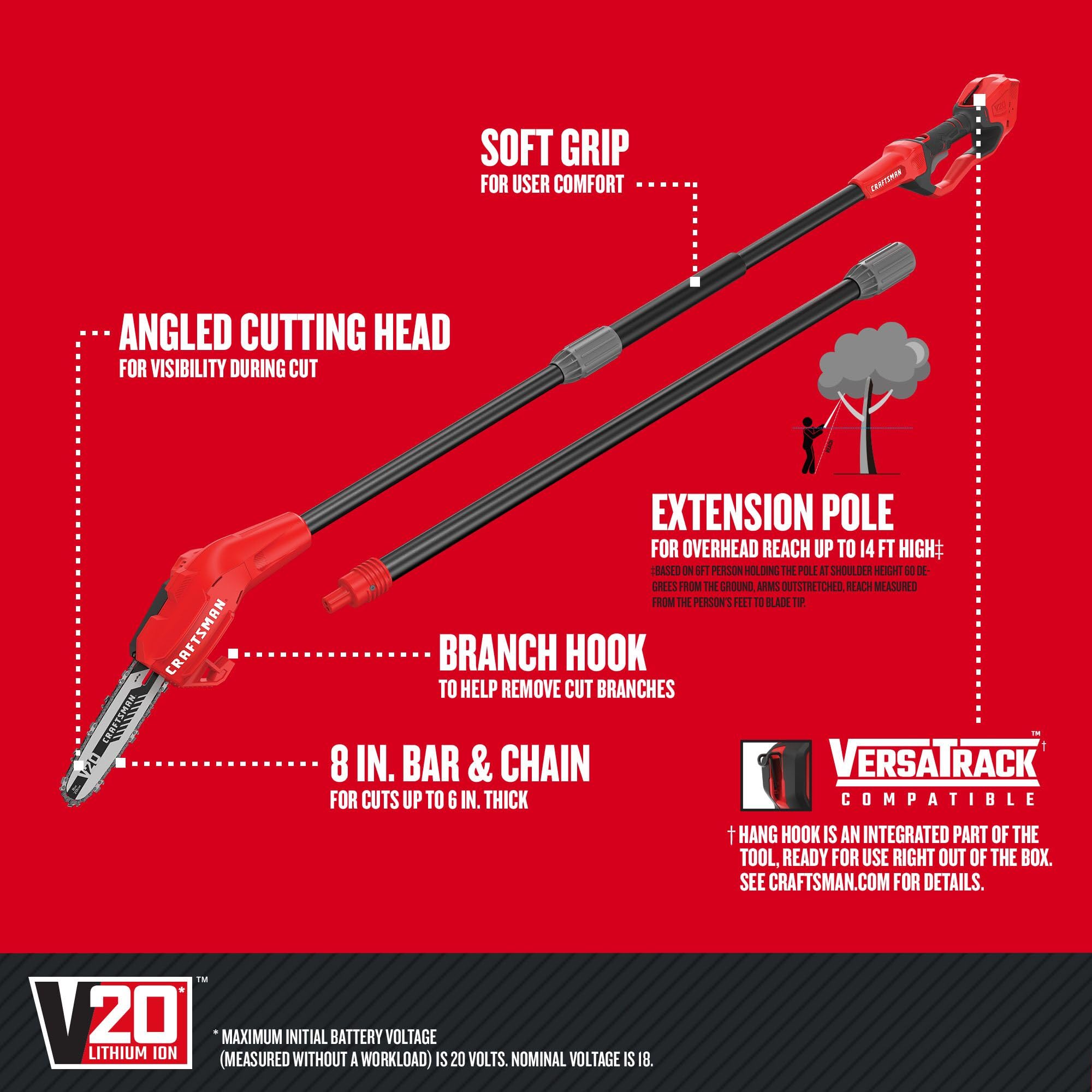 craftsman-v20-cordless-pole-saw-tool-only-cmccsp20b-up-to-14-ft-reach image 2