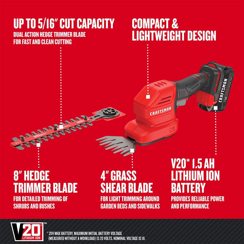 craftsman-v20-4-inch-cordless-grass-trimmer-and-8-inch-mini-hedge-trimmer-2-in-1 image 3