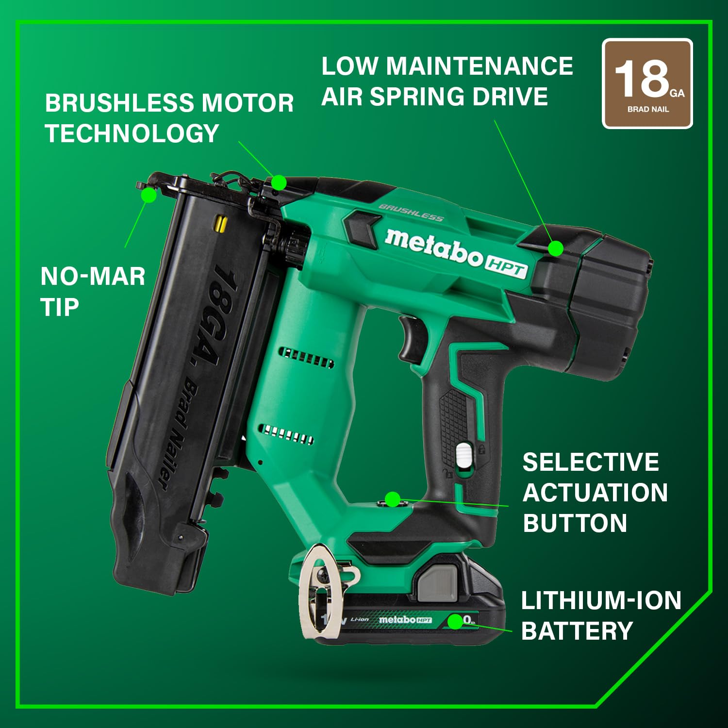 metabo-hpt-18v-brushless-cordless-brad-nailer-kit-nt1850dft-with-2-0ah-battery-d image 4