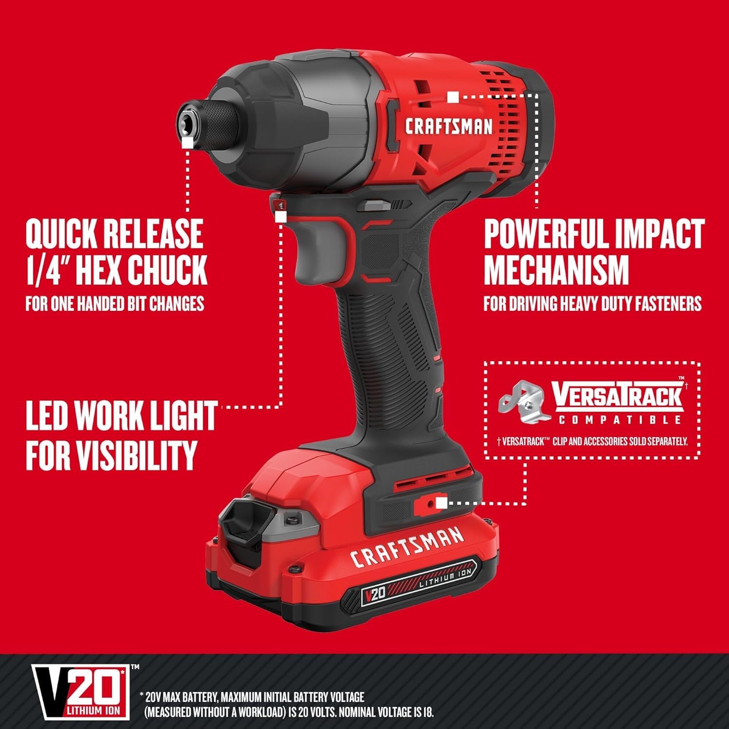 craftsman-20v-max-impact-driver-kit-1-4-inch-2-800-rpm-led-work-light-battery-an image 3