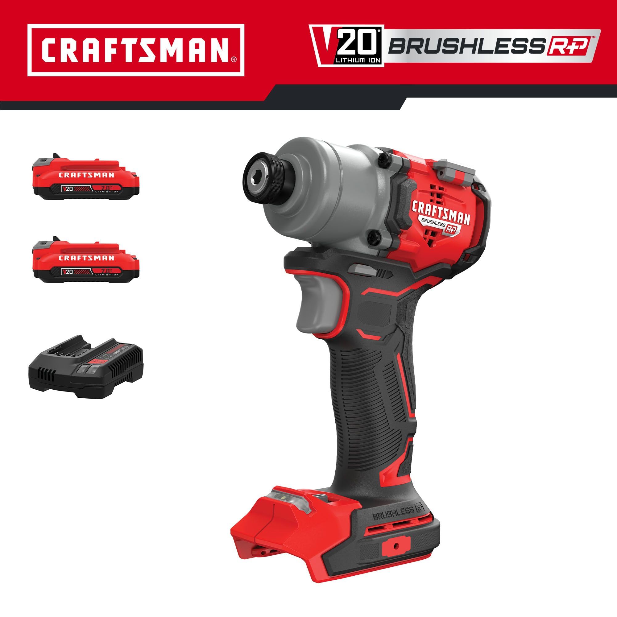 craftsman-v20-cordless-brushless-impact-driver-kit-cmcf830d2-with-2-batteries-ch image 2