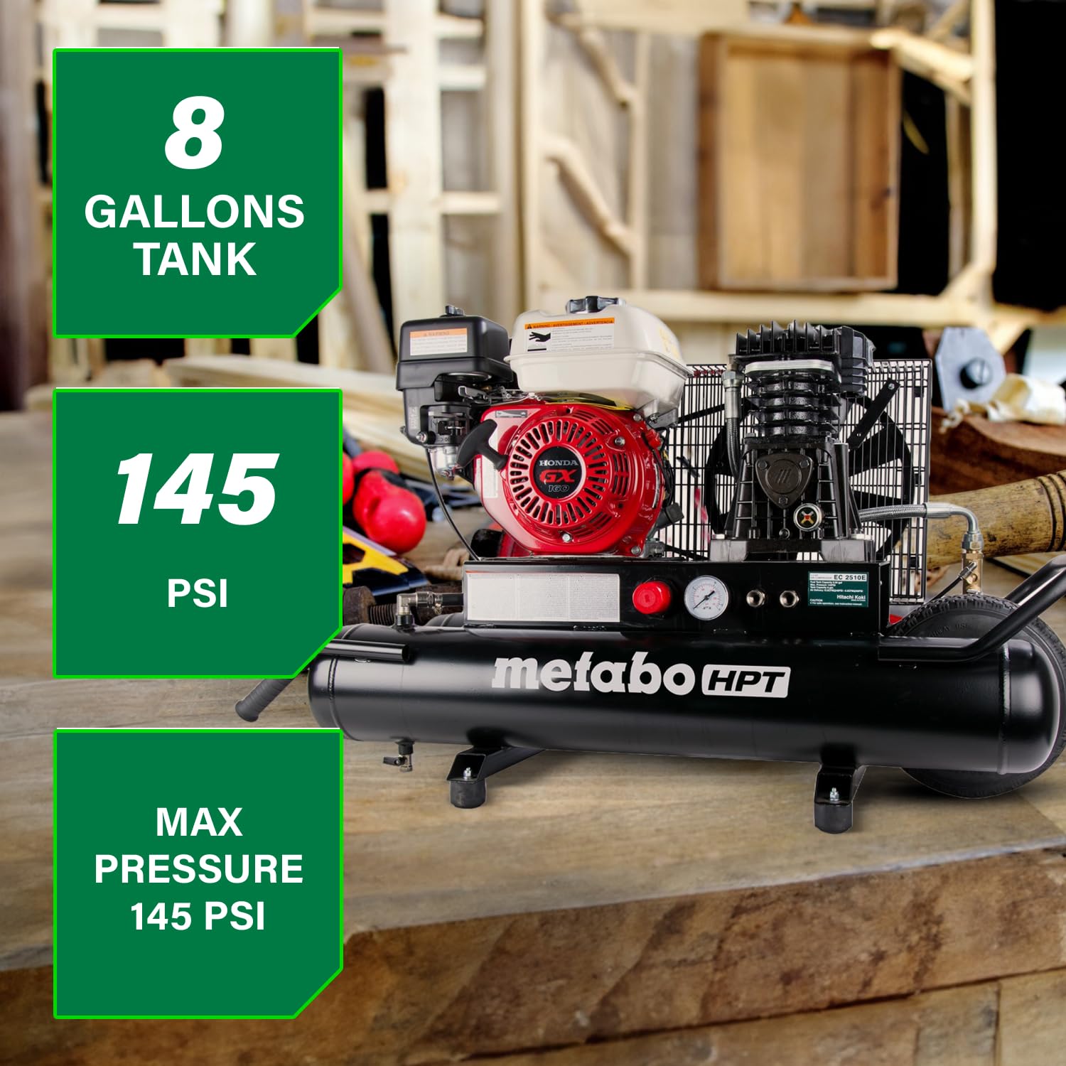 metabo-hpt-ec2510e-gas-powered-wheeled-air-compressor-8-gallon-honda-gx-engine-c image 2