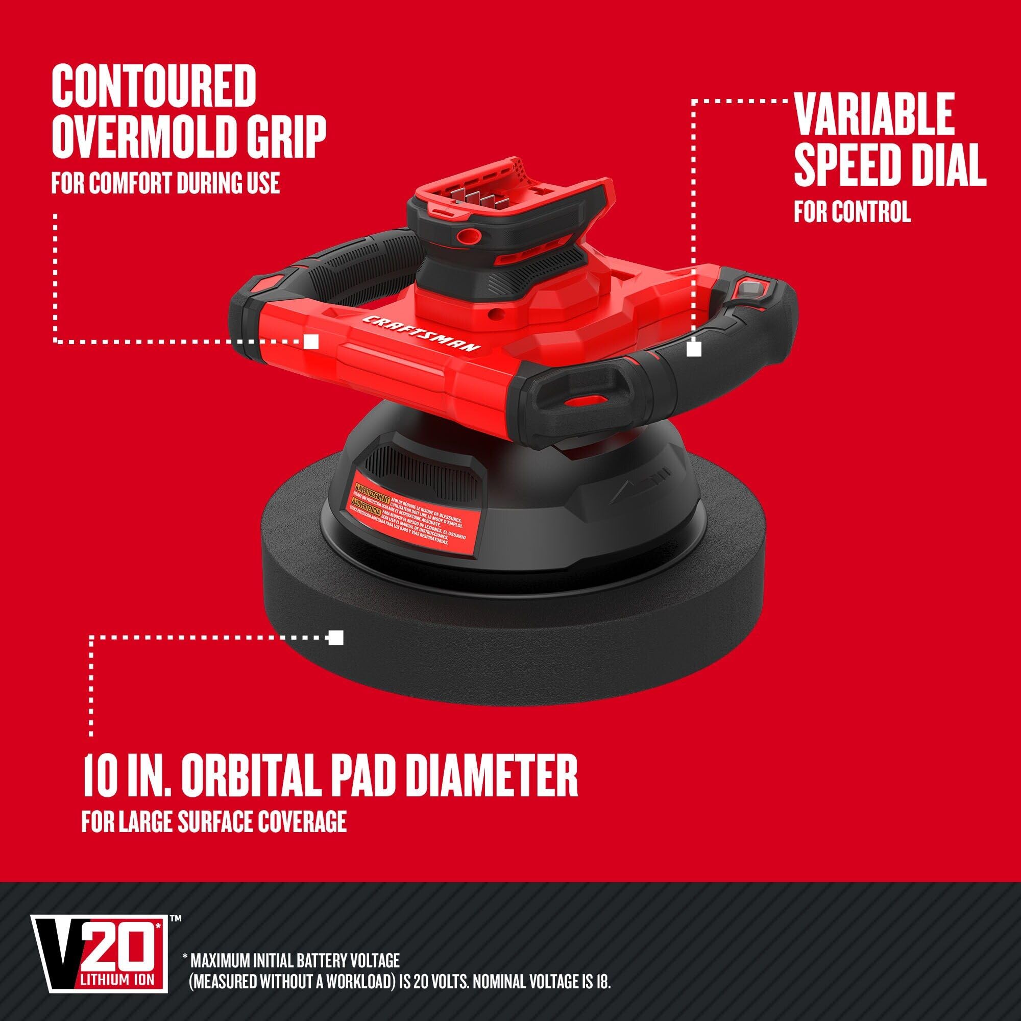 craftsman-v20-cordless-buffer-polisher-10-inch-orbital-polisher-for-car-detailin image 2
