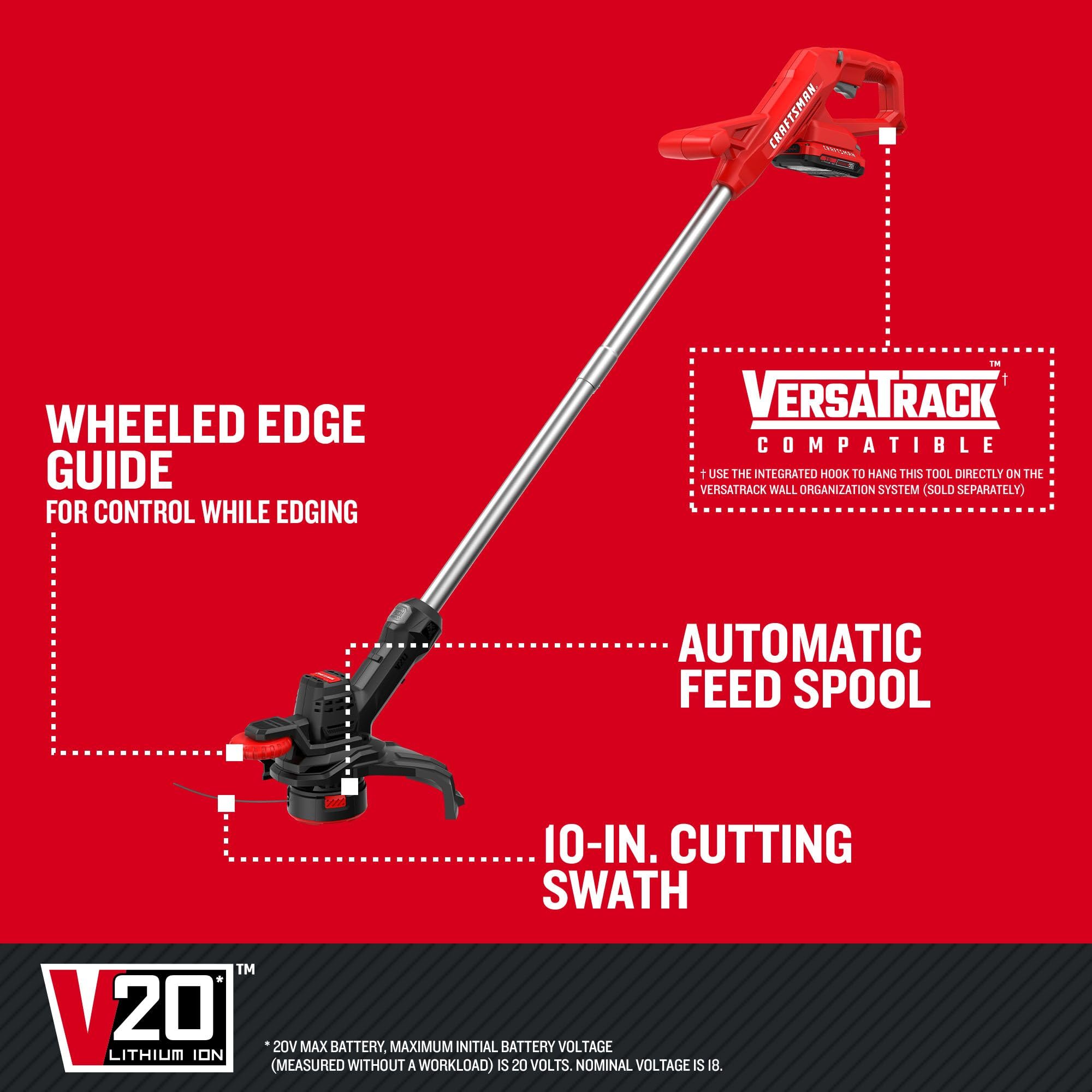craftsman-v20-cordless-10-weedwacker-string-trimmer-and-edger-kit-cmcst915d1-wit image 6