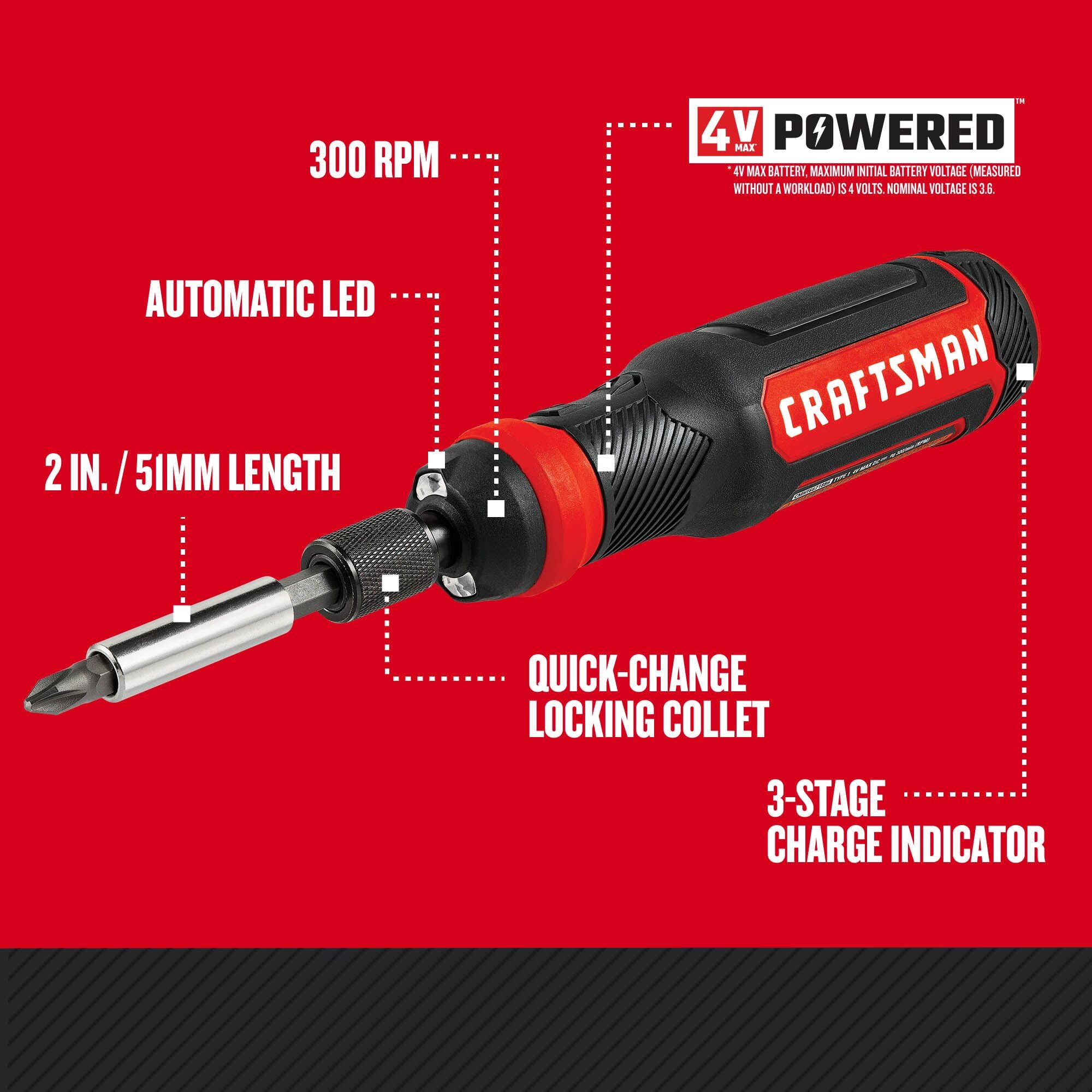 craftsman-4v-electric-screwdriver-set-with-micro-usb-charging-cmht66718b20 image 2