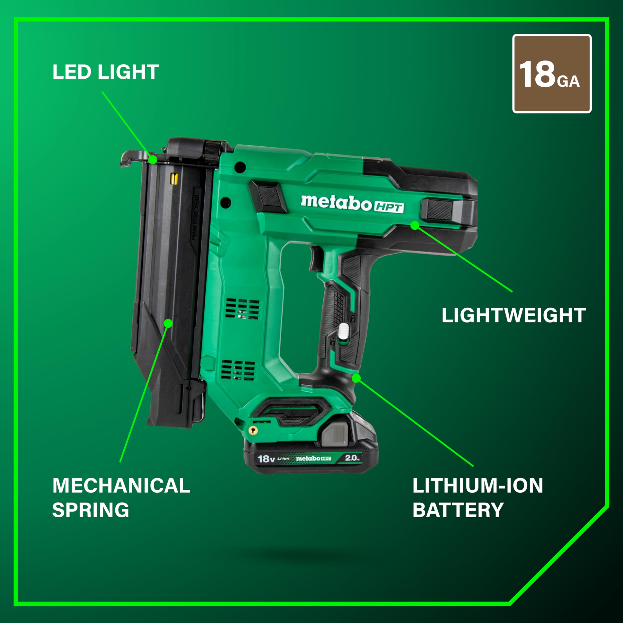 metabo-hpt-18v-cordless-brad-nailer-kit-nt1850dg-with-2-0ah-battery image 4