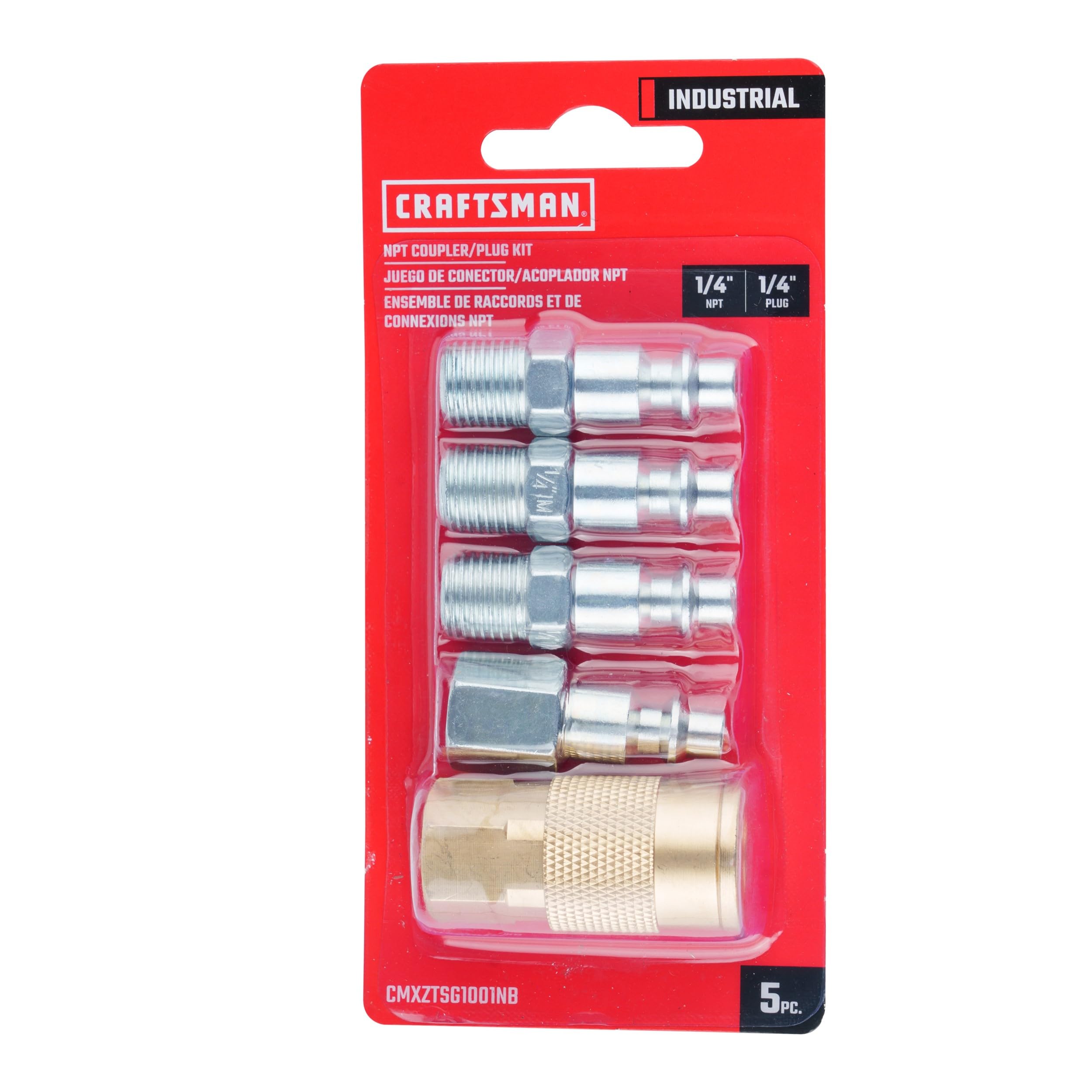 craftsman-5-pc-npt-coupler-plug-kit-industrial-quick-connect-steel-and-brass-1-4 image 6
