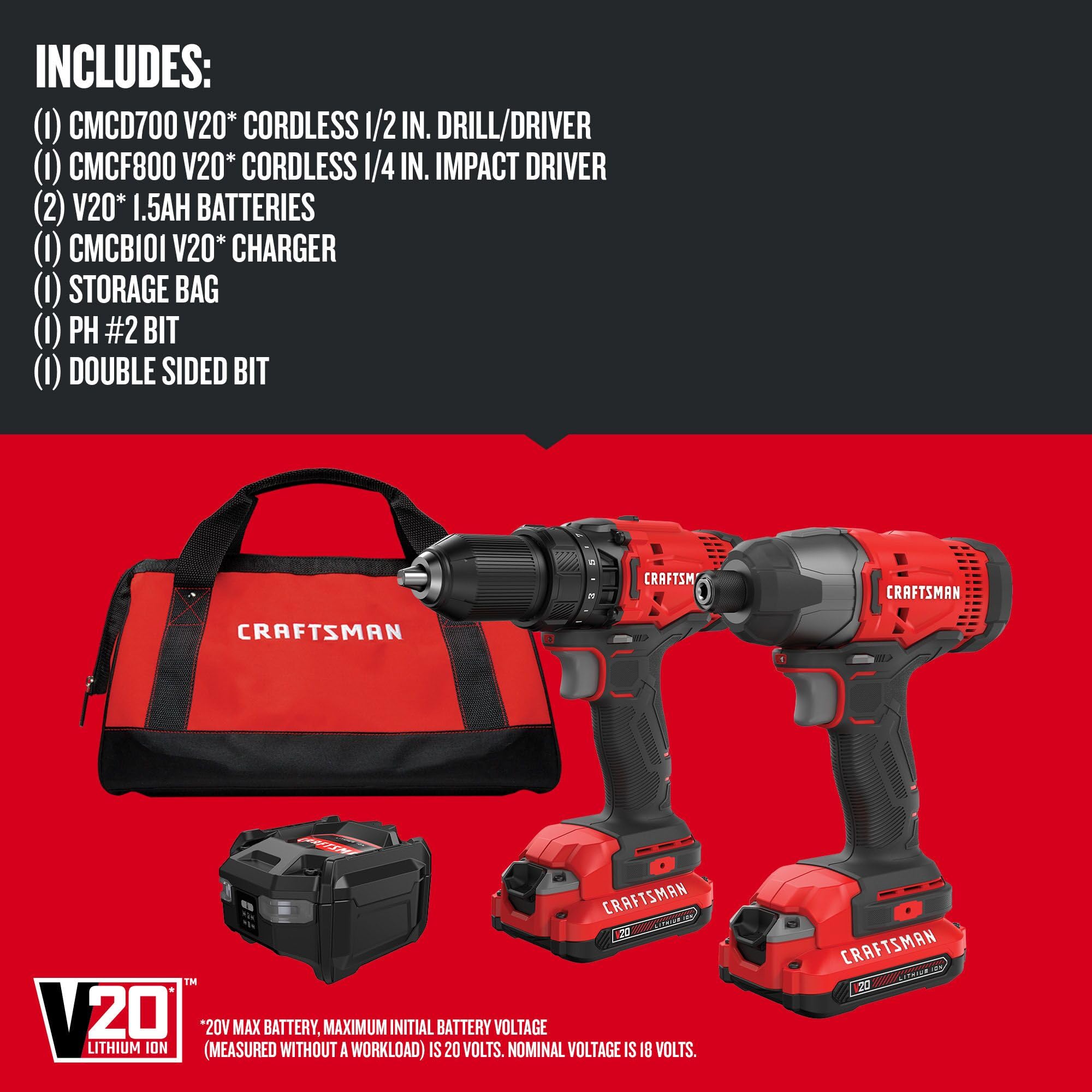 craftsman-v20-max-cordless-drill-driver-and-impact-driver-set-with-2-batteries-c image 2