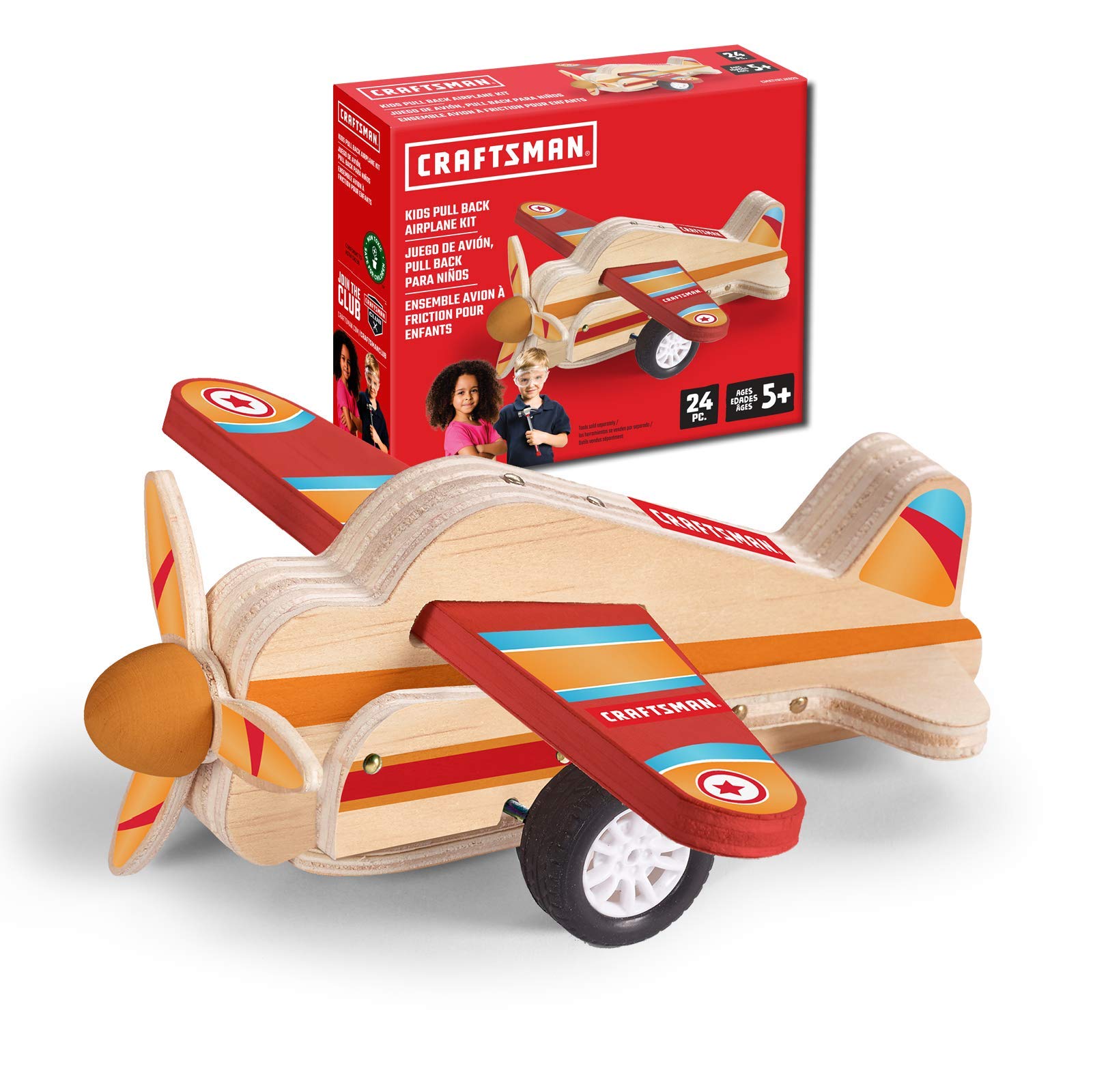 craftsman-pull-back-airplane-kit-diy-wood-building-toy-for-kids-friction-powered image 1