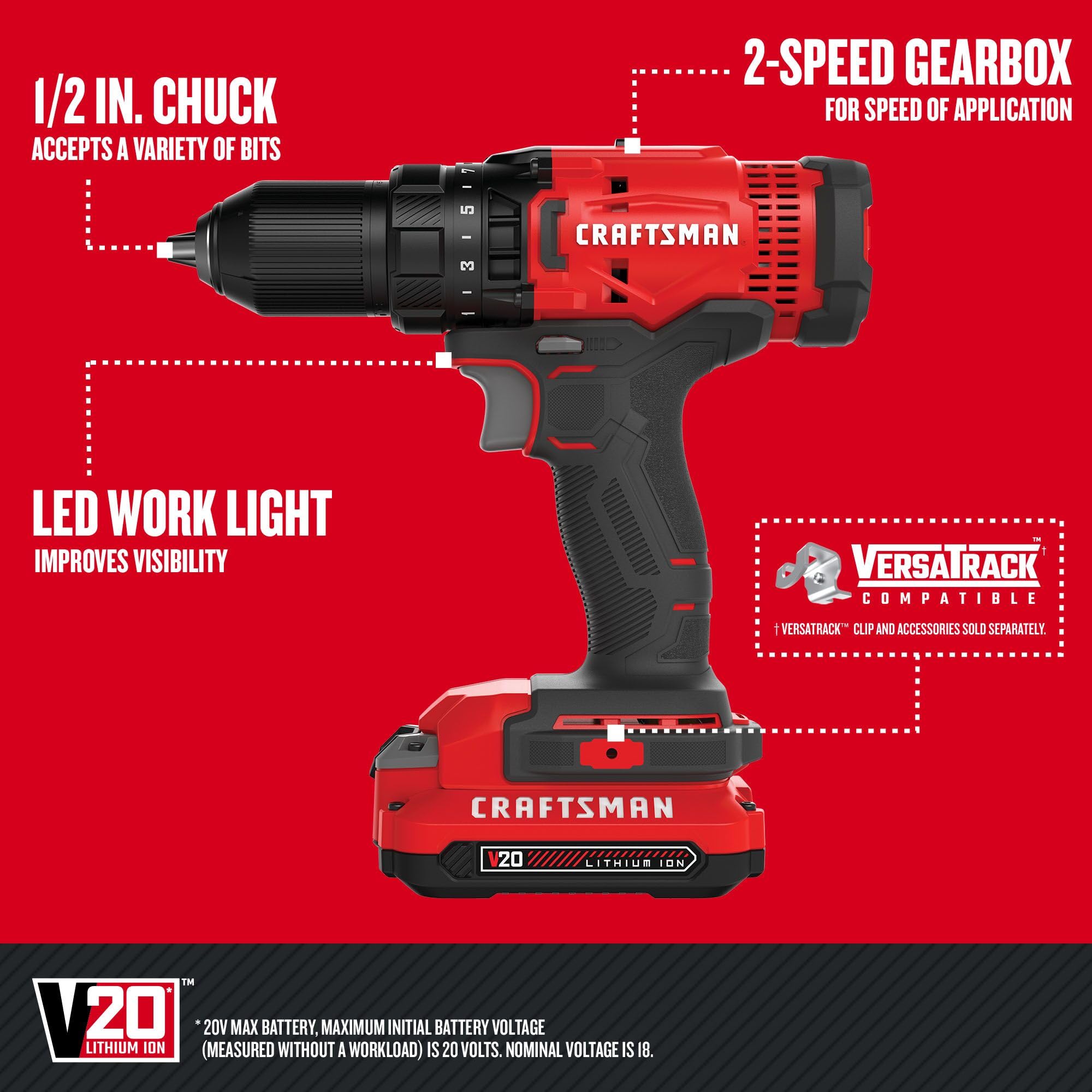 craftsman-v20-cordless-drill-driver-kit-1-2-inch-battery-and-charger-included-cm image 3