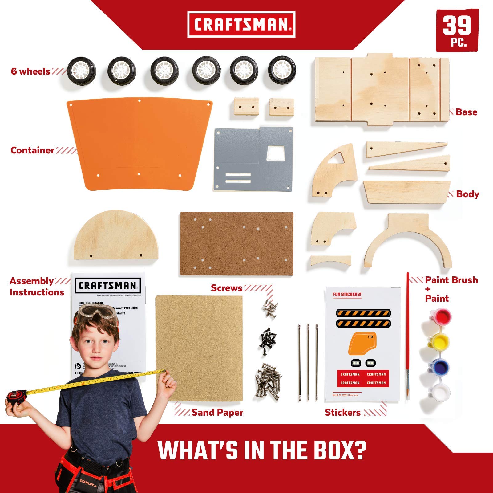craftsman-dump-truck-kit-wooden-building-set-for-kids-4-paints-and-decals-includ image 4