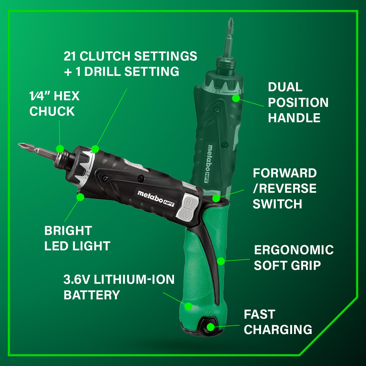 metabo-hpt-db3dl2-3-6v-cordless-screwdriver-kit-with-2-batteries-charger-and-har image 4