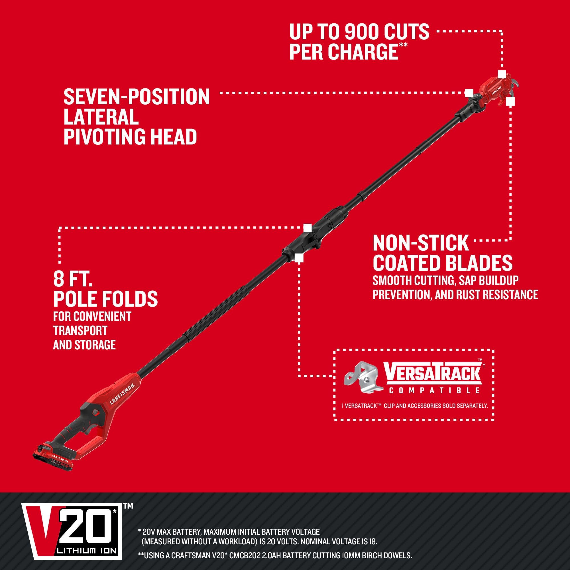 craftsman-v20-8-ft-cordless-pole-saw-2-ah-battery-and-charger-included-tree-prun image 8