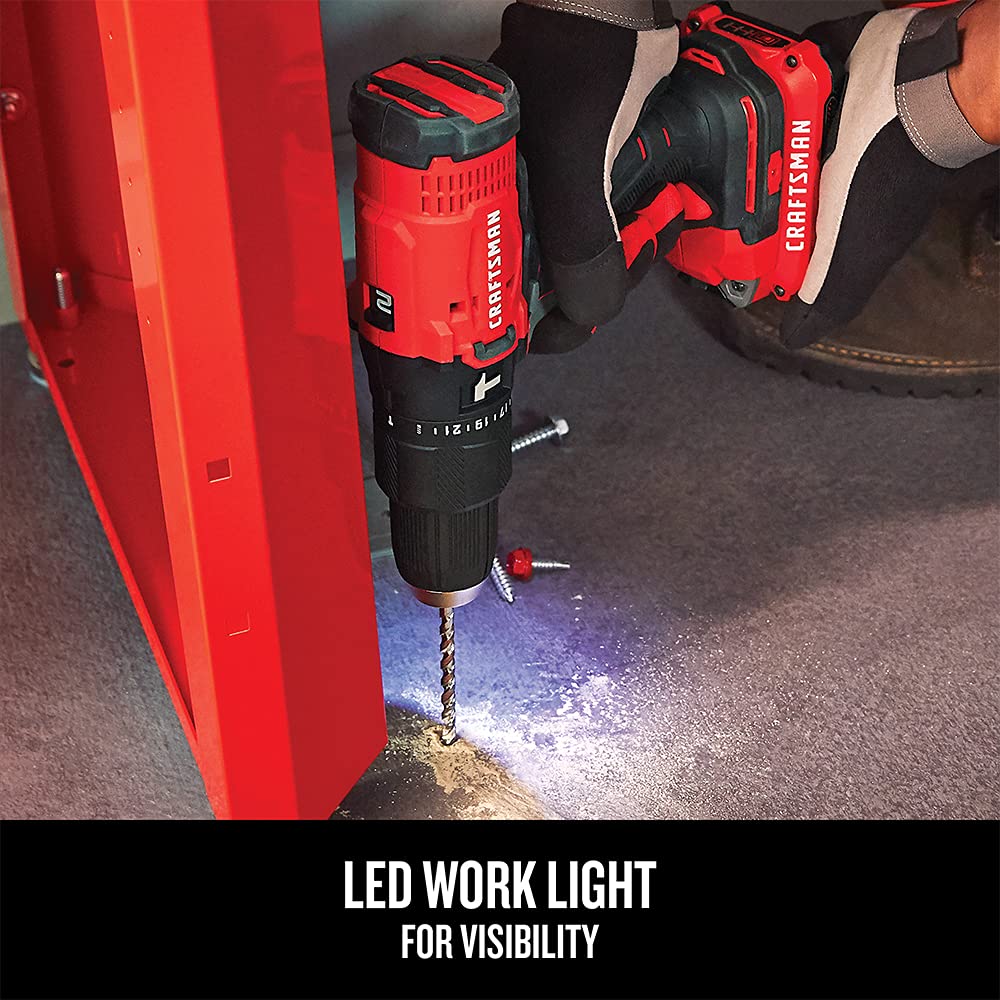 craftsman-v20-cmcd711c2-cordless-hammer-drill-kit-1-2-inch-2-batteries-and-charg image 6