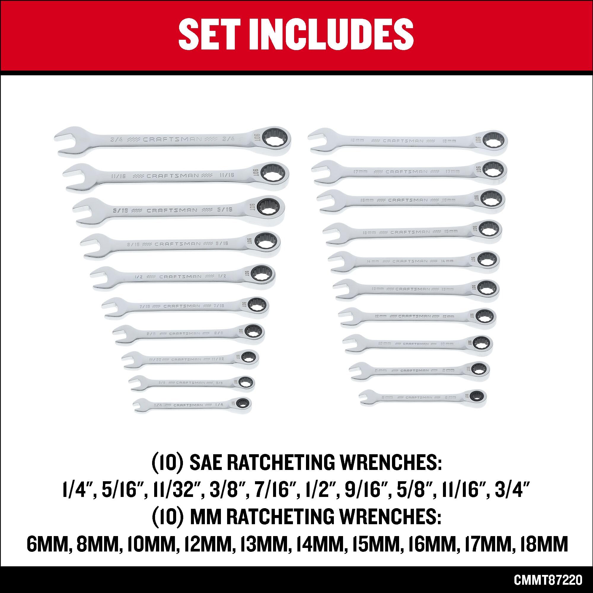 craftsman-20-piece-90-tooth-sae-metric-ratcheting-wrench-set-with-case-cmmt87220 image 2