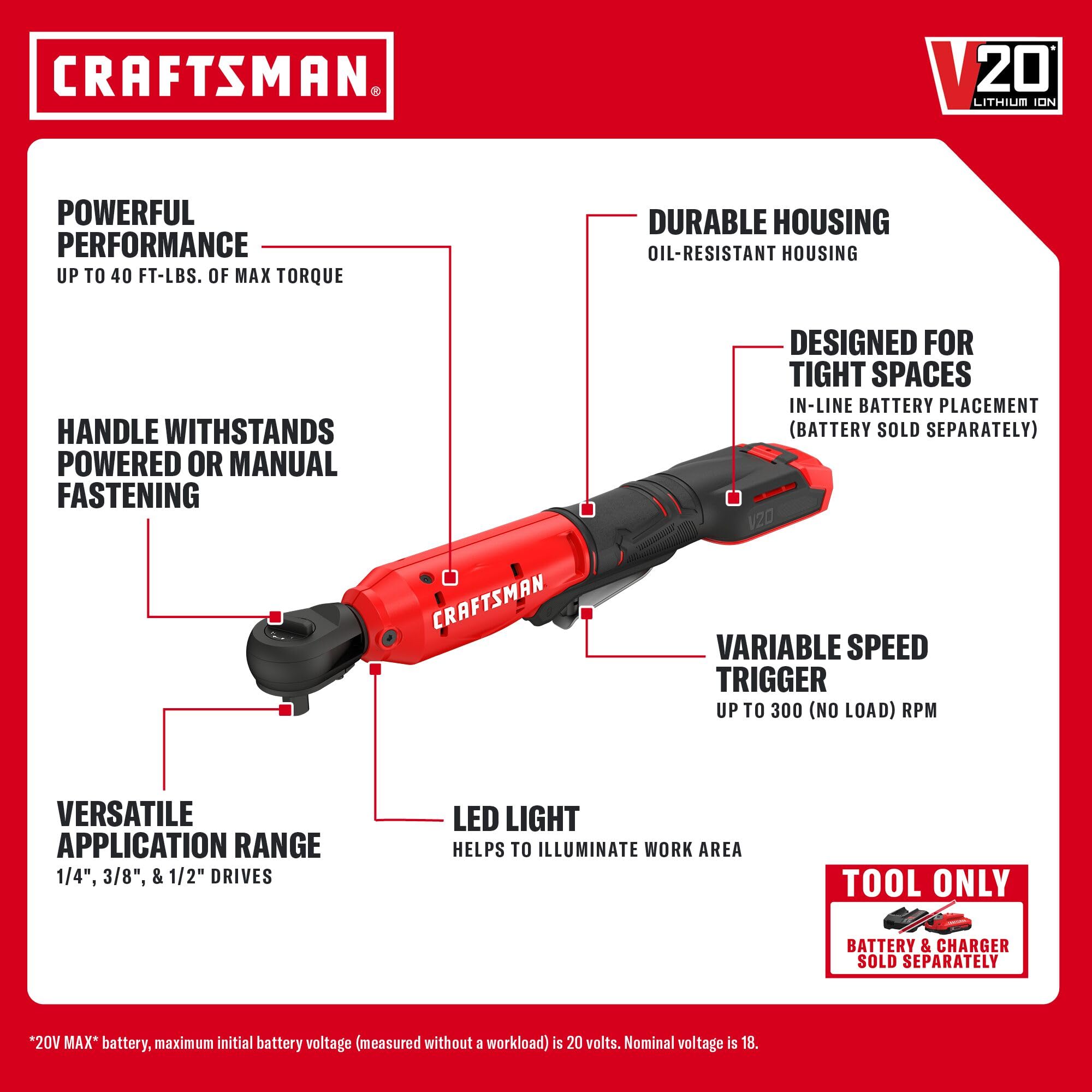 craftsman-v20-cmcf935b-cordless-ratchet-wrench-multi-size-3-8-ratchet-with-1-4-a image 2