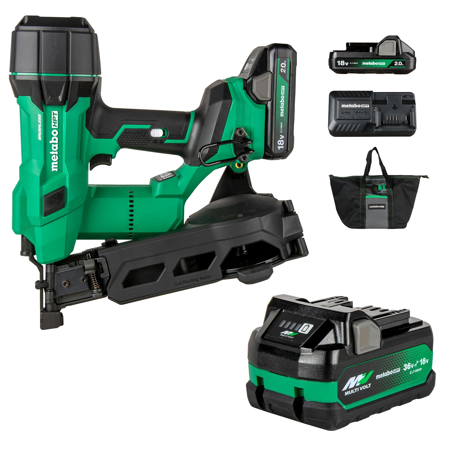 metabo-hpt-nv1845da-18v-multivolt-cordless-coil-roofing-nailer-kit-380083m-batte image 1