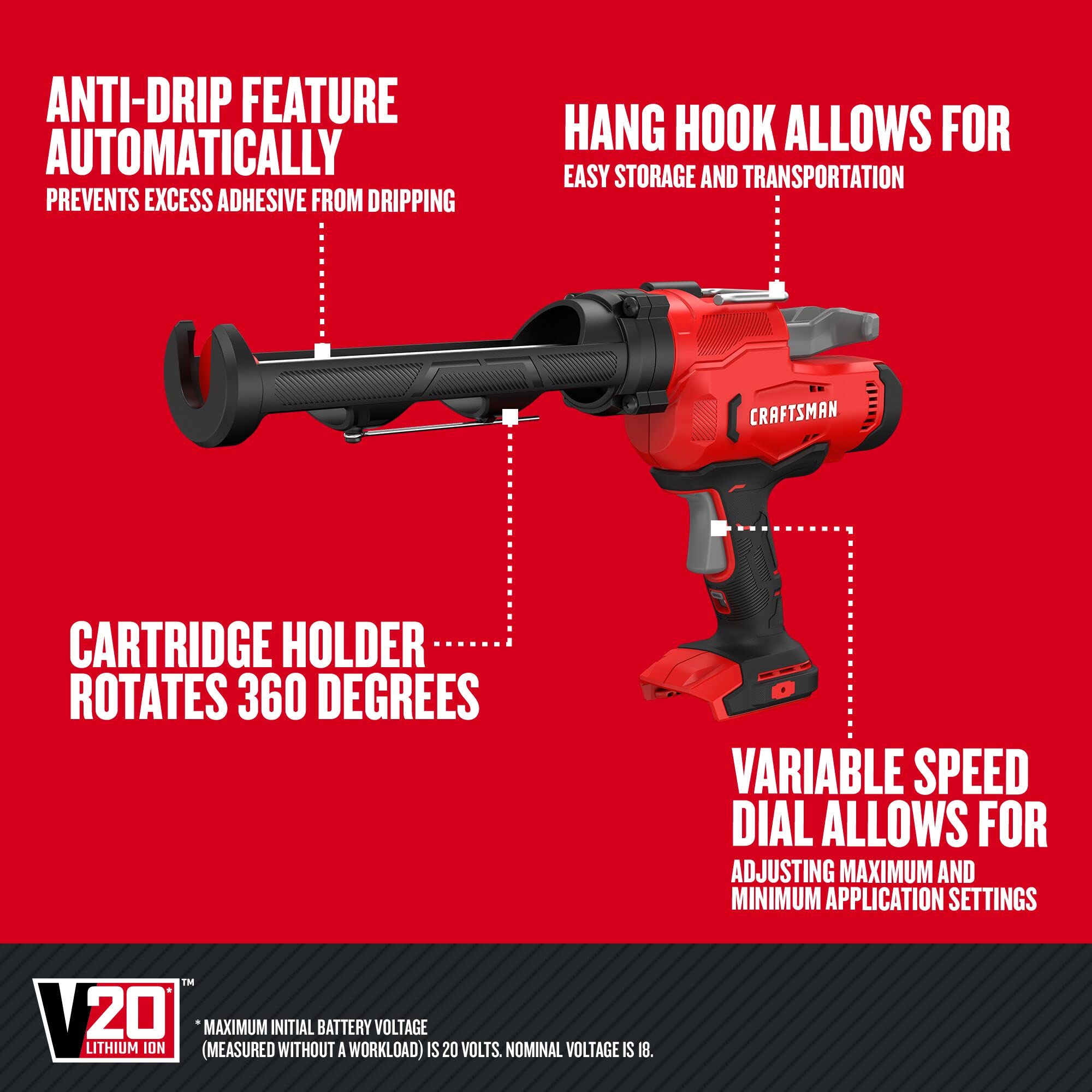craftsman-v20-cordless-caulk-gun-cmce600b-550-lbs-force-anti-drip-variable-speed image 2