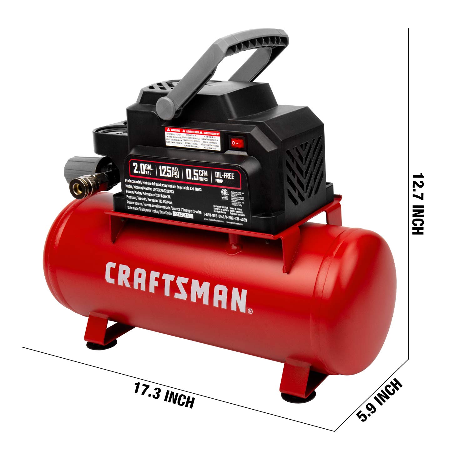 craftsman-2-gallon-portable-air-compressor-1-3-hp-oil-free-125-psi-hot-dog-cmxec image 5