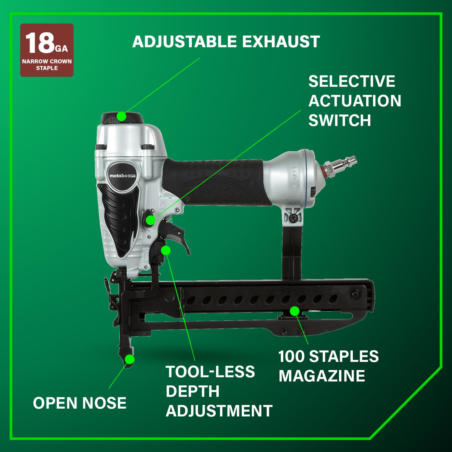 metabo-hpt-18-gauge-narrow-crown-stapler-pneumatic-n3804ab3-1-2-to-1-1-2-staples image 4