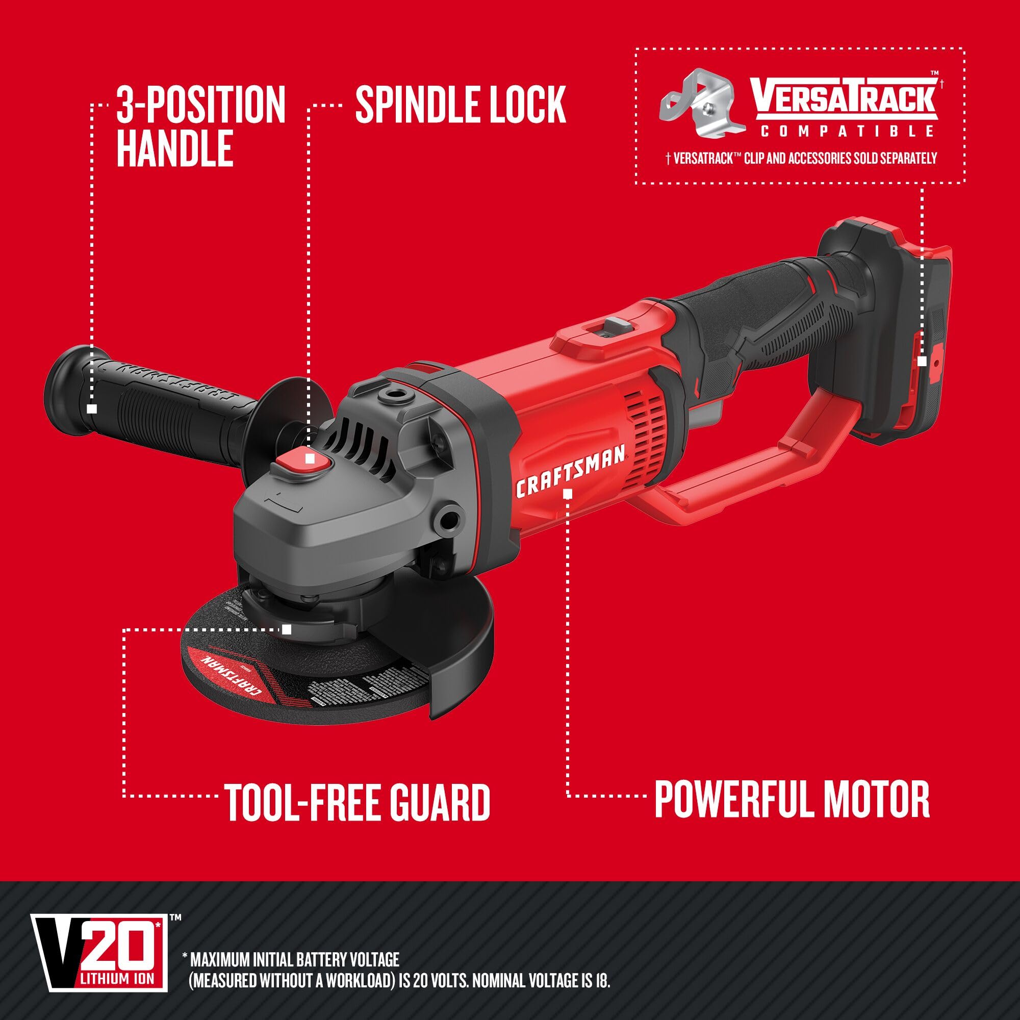 craftsman-v20-cmcg400b-4-1-2-inch-cordless-angle-grinder-tool-only image 3