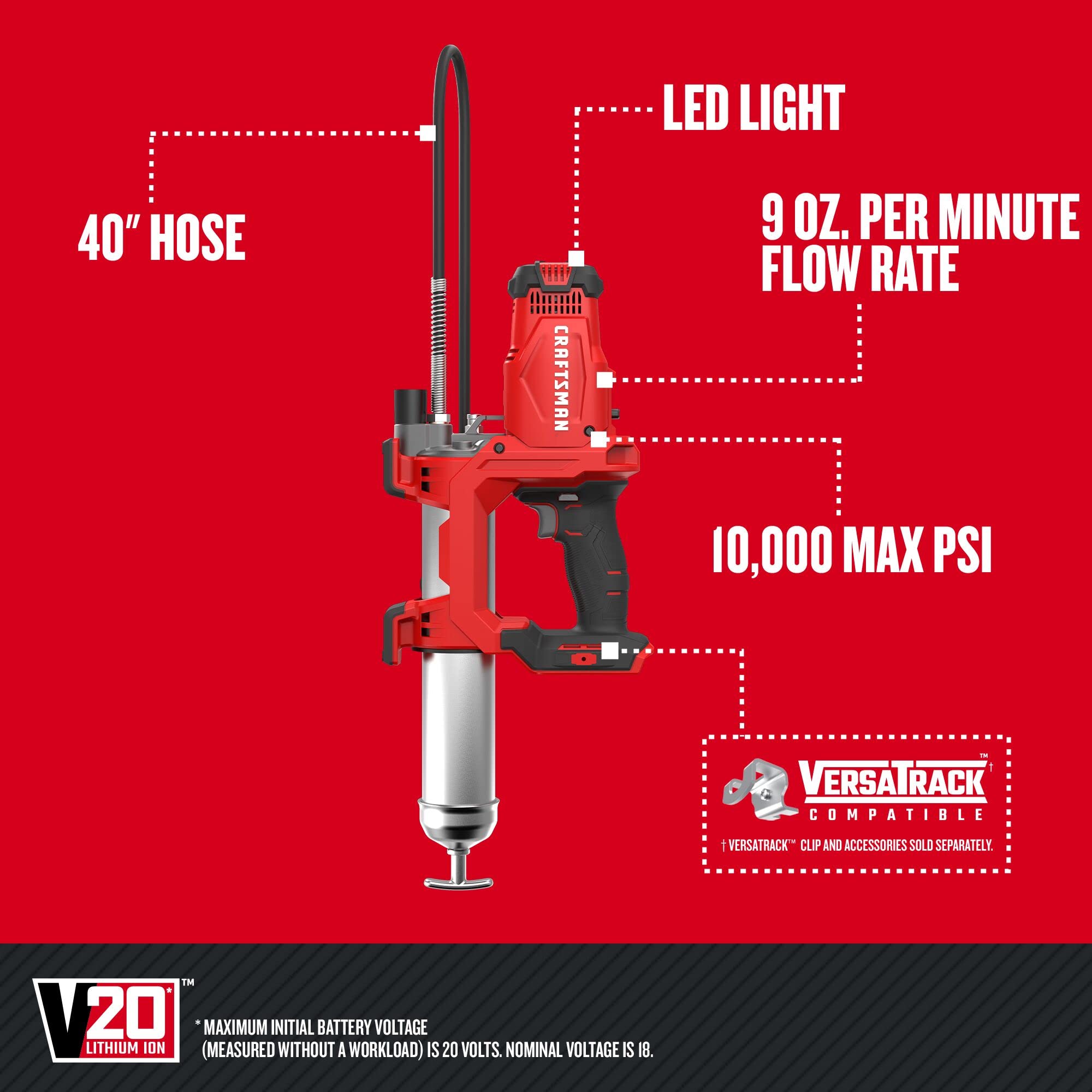 craftsman-v20-electric-grease-gun-cordless-40-hose-led-light-10-000-psi-cmcgg001 image 2