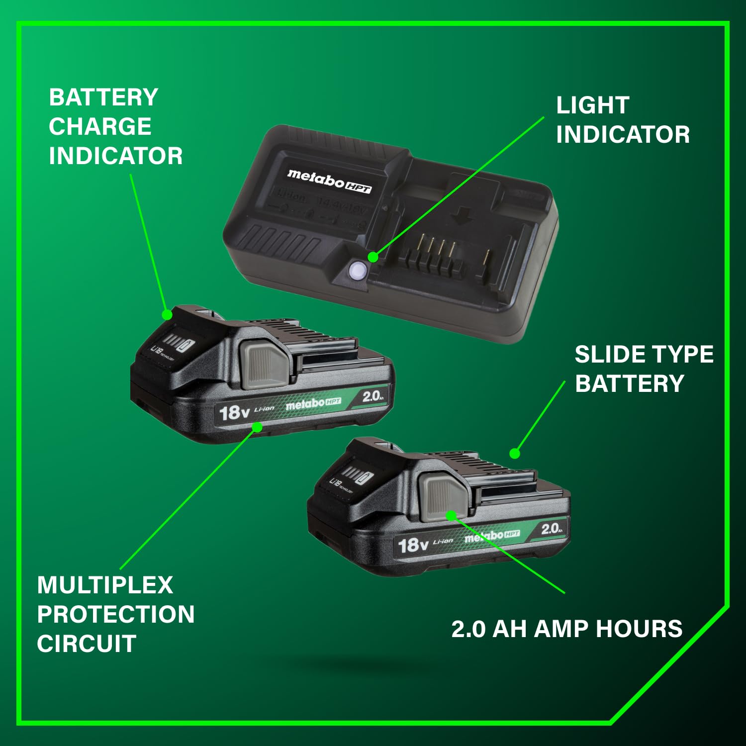 metabo-hpt-18v-battery-charger-kit-with-two-2-0ah-batteries-and-uc18yksls-charge image 4