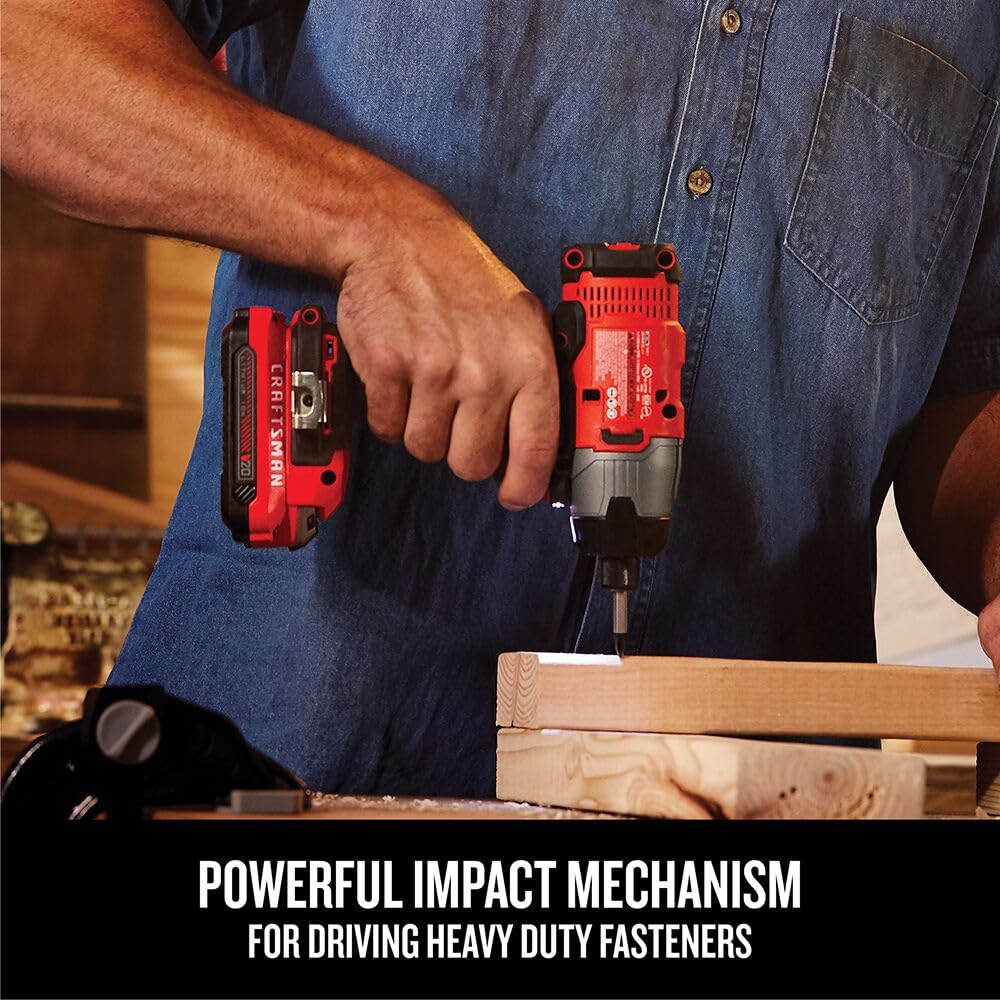 craftsman-20v-max-impact-driver-kit-1-4-inch-2-800-rpm-led-work-light-battery-an image 6