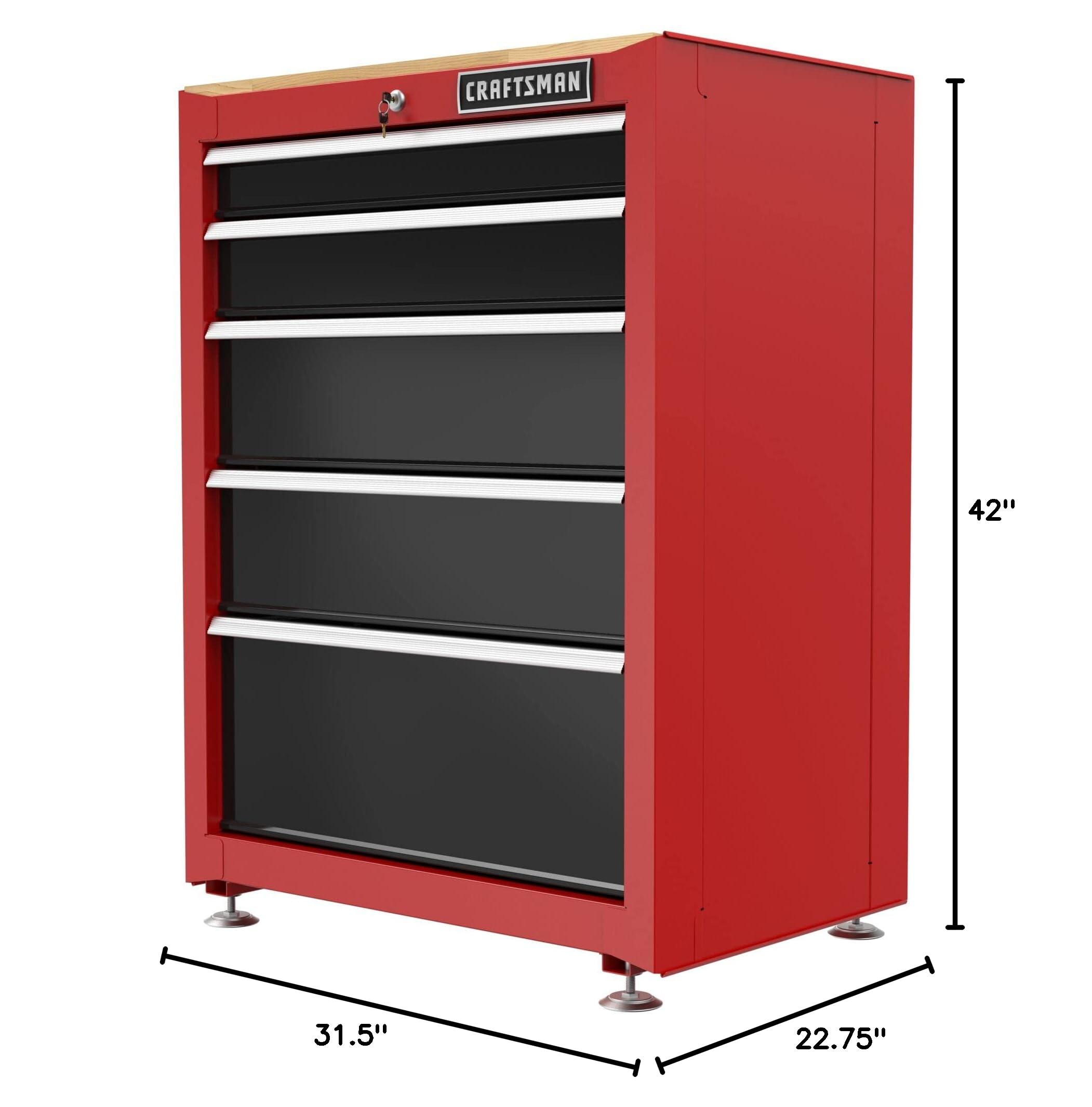 craftsman-cmst22602rb-5-drawer-metal-garage-storage-cabinet-with-butcher-block-t image 2