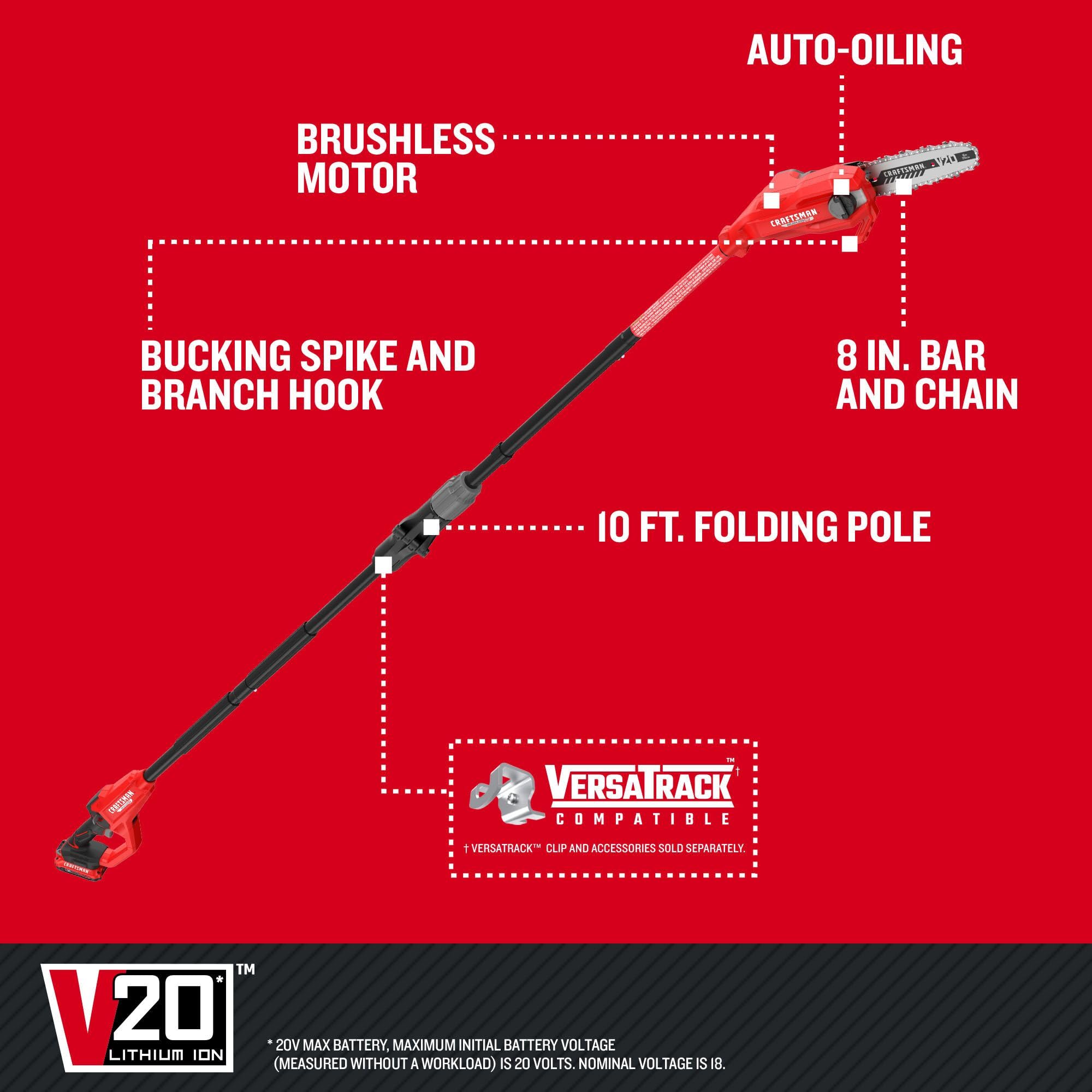 craftsman-v20-8-ft-cordless-pole-chainsaw-with-battery-and-charger-included-cmcp image 8