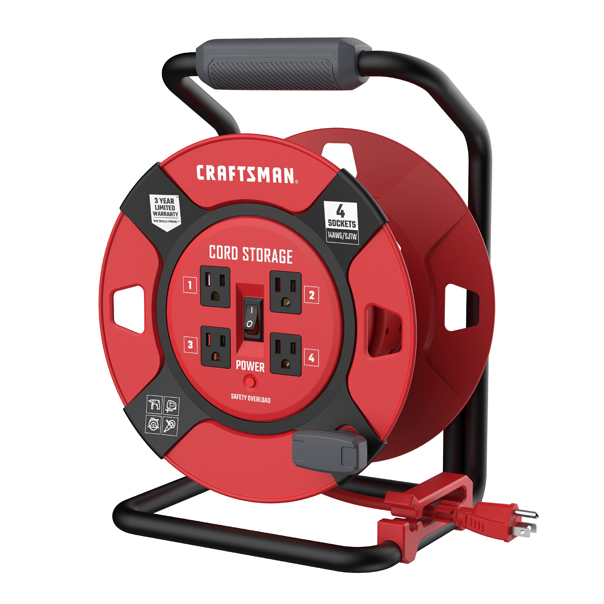 craftsman-retractable-extension-cord-reel-100-ft-4-outlets-heavy-duty-14awg-cmht image 1