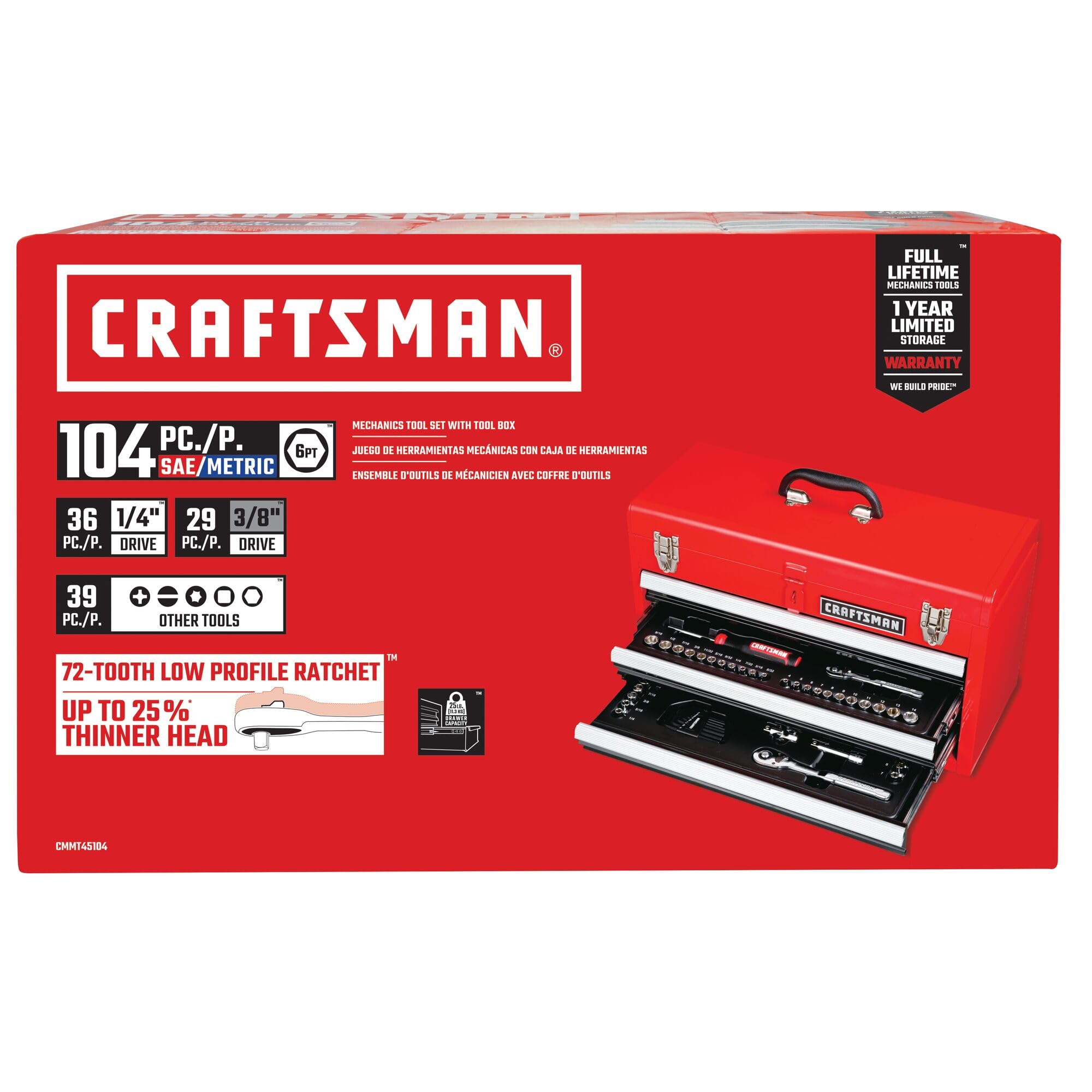 craftsman-104pc-mechanic-tool-set-cmmt45104-with-portable-toolbox-72-tooth-low-p image 6