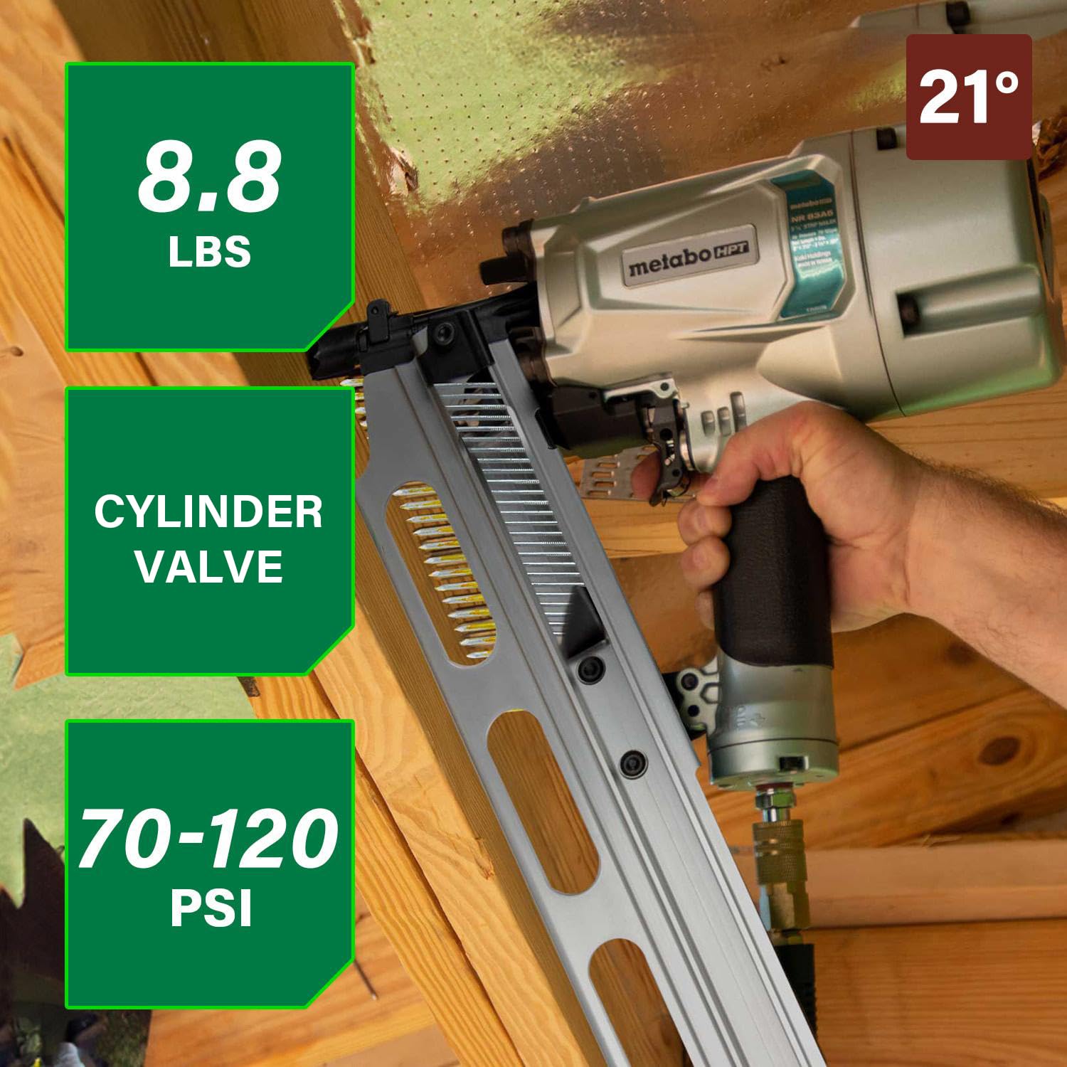 metabo-hpt-nr83a5-s1-3-1-4-21-pneumatic-framing-nailer-with-high-grade-aluminum- image 2