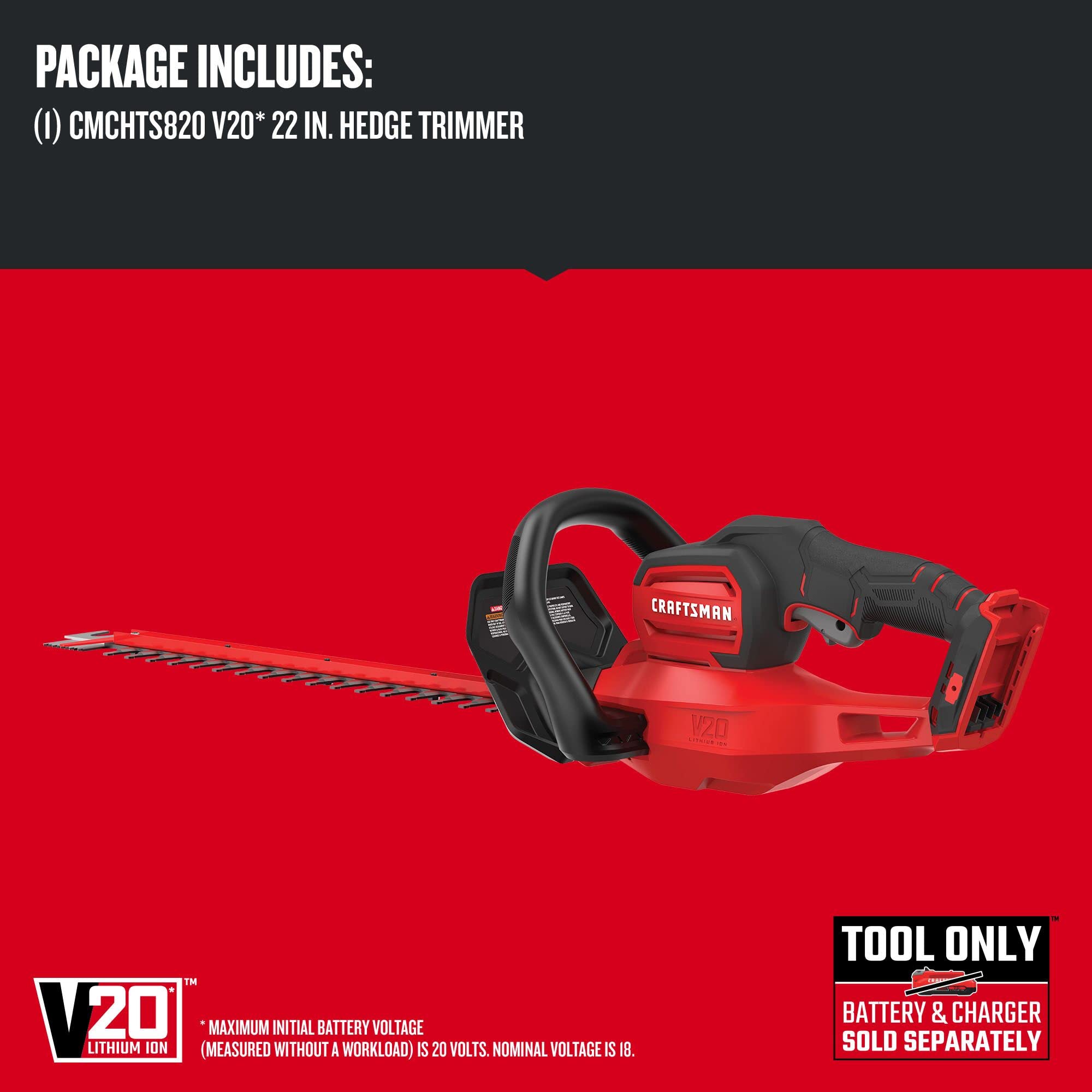 craftsman-cmchts820b-v20-cordless-22-inch-hedge-trimmer-bare-tool-dual-action-bl image 3