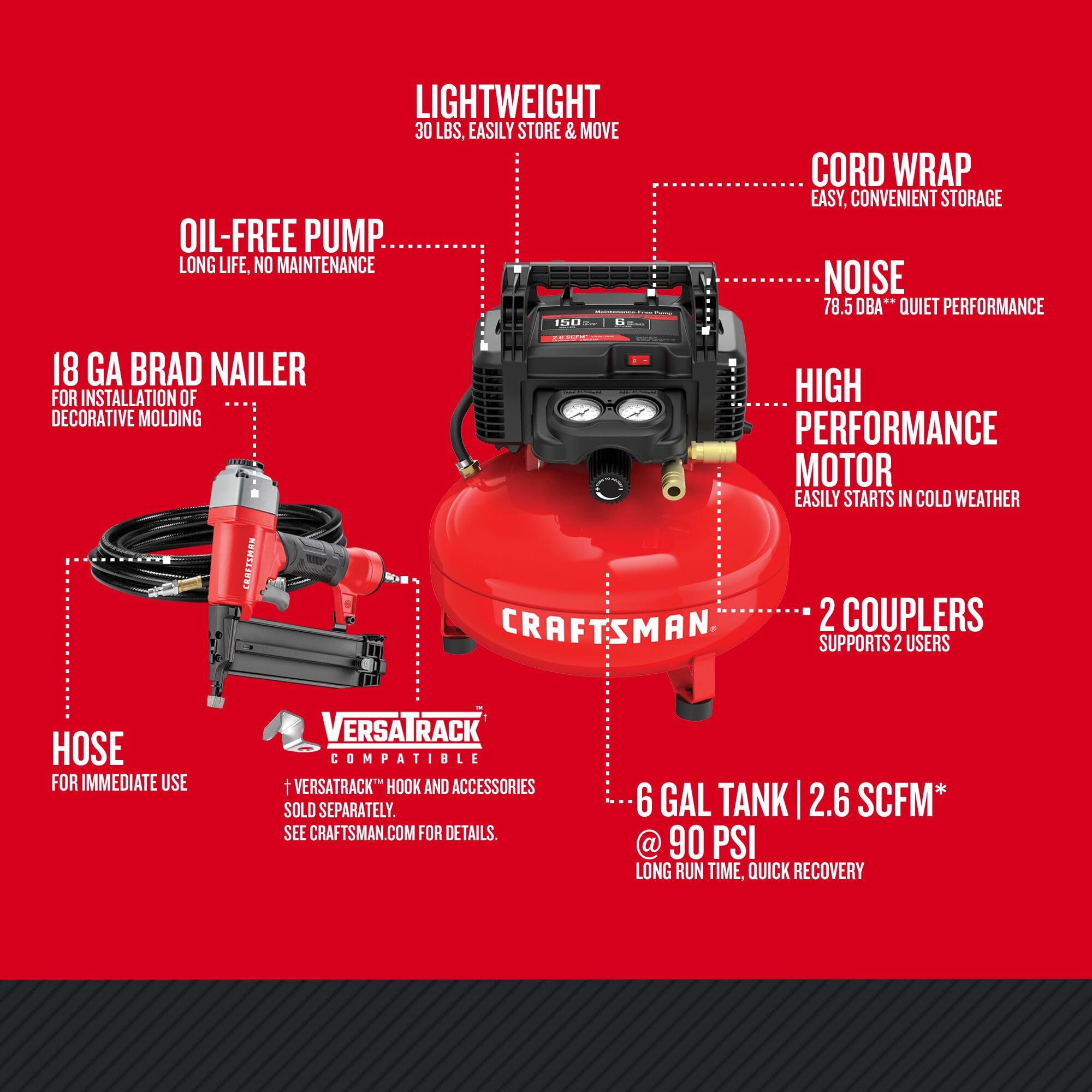 craftsman-cmec1kit18-air-compressor-combo-kit-with-18-gauge-brad-nailer-and-hose image 2