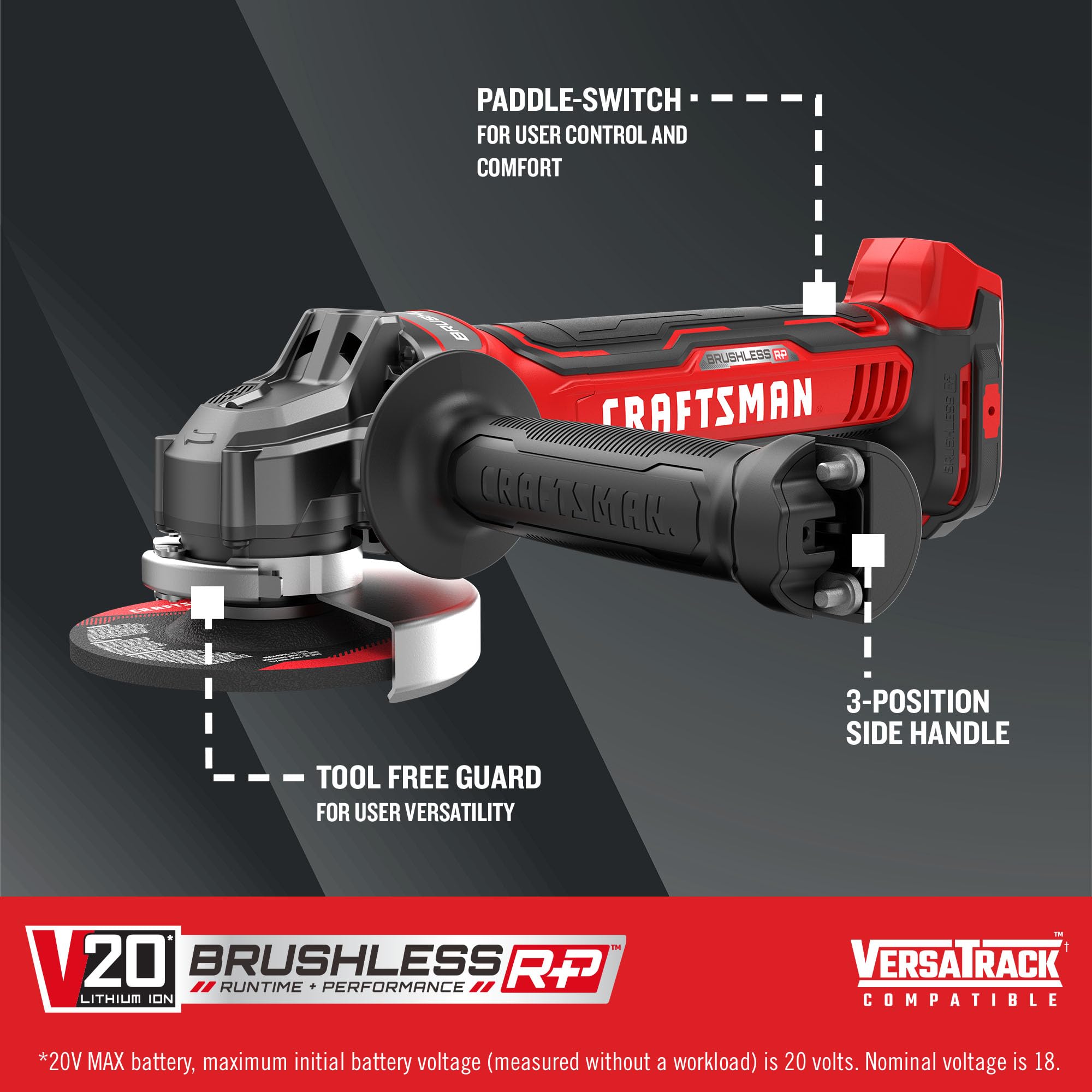 craftsman-cmcg451b-v20-4-1-2-brushless-angle-grinder-bare-tool-with-paddle-switc image 2