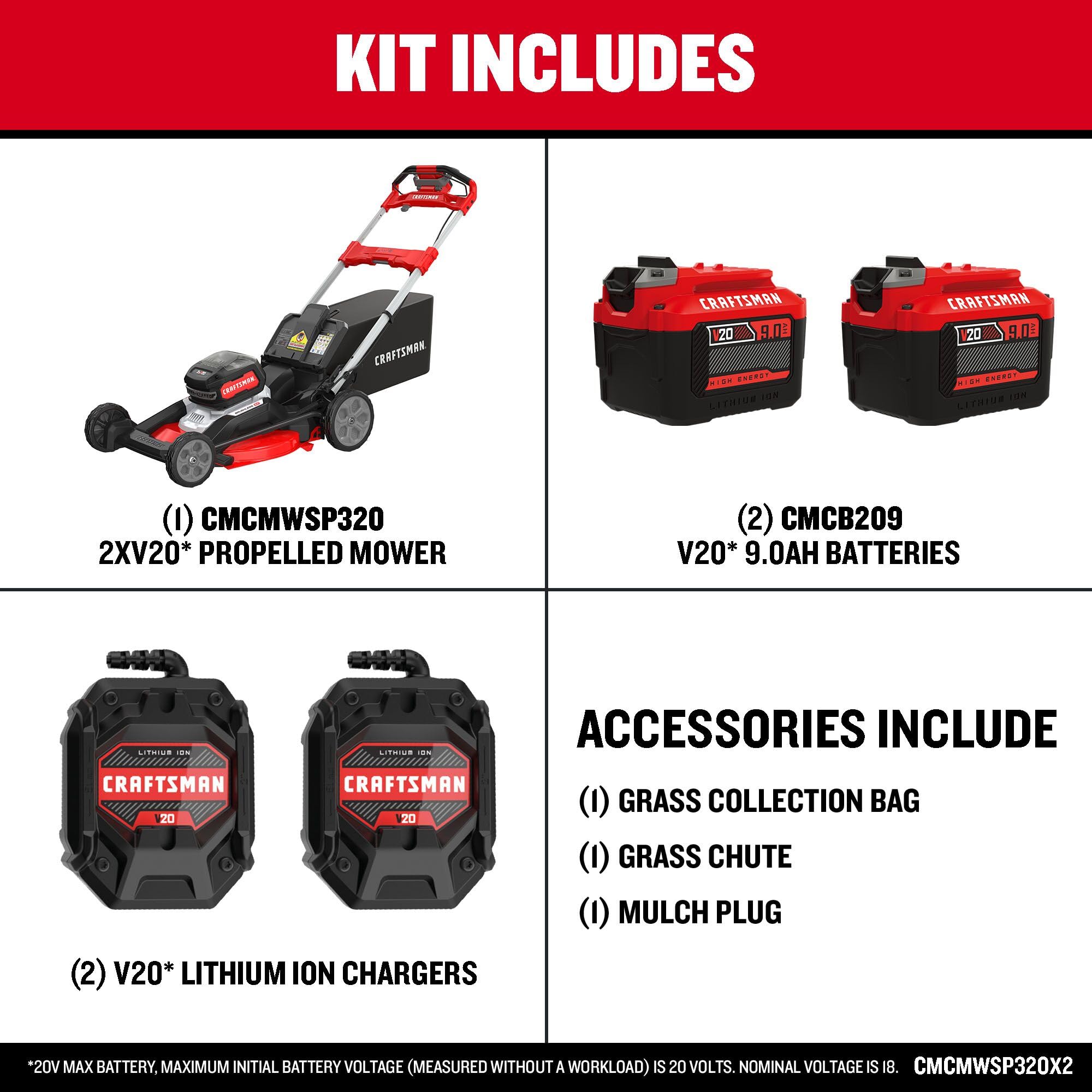 craftsman-v20-brushless-rp-21-in-rear-wheel-driver-mower-2-x-9ah-batteries-and-2 image 2