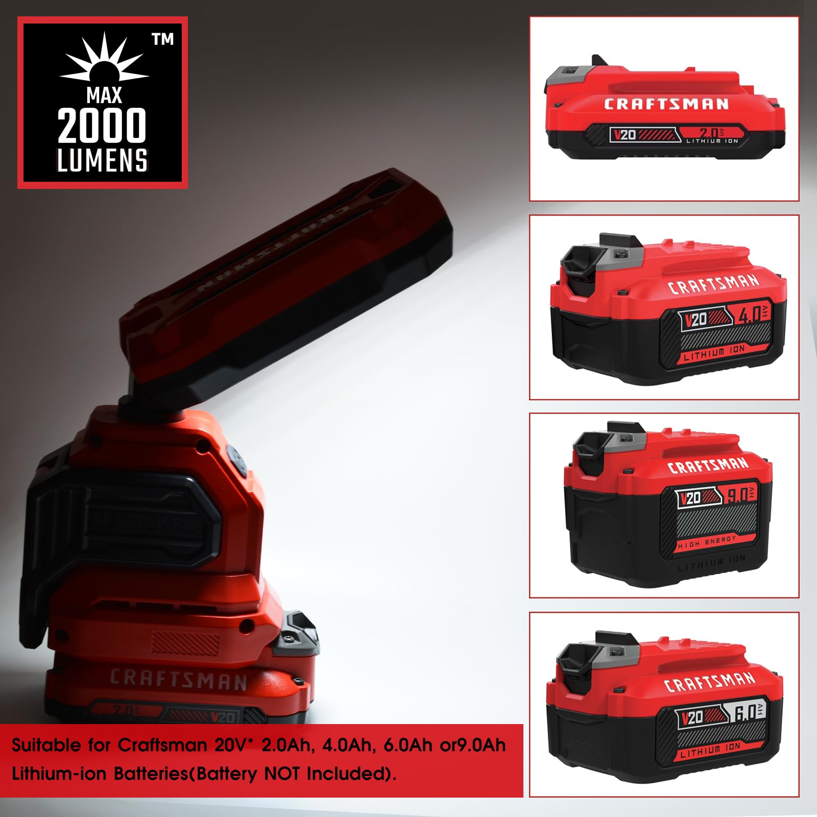 craftsman-v20-led-rechargeable-work-light-2000-1000-lumens-cordless-tool-only image 5