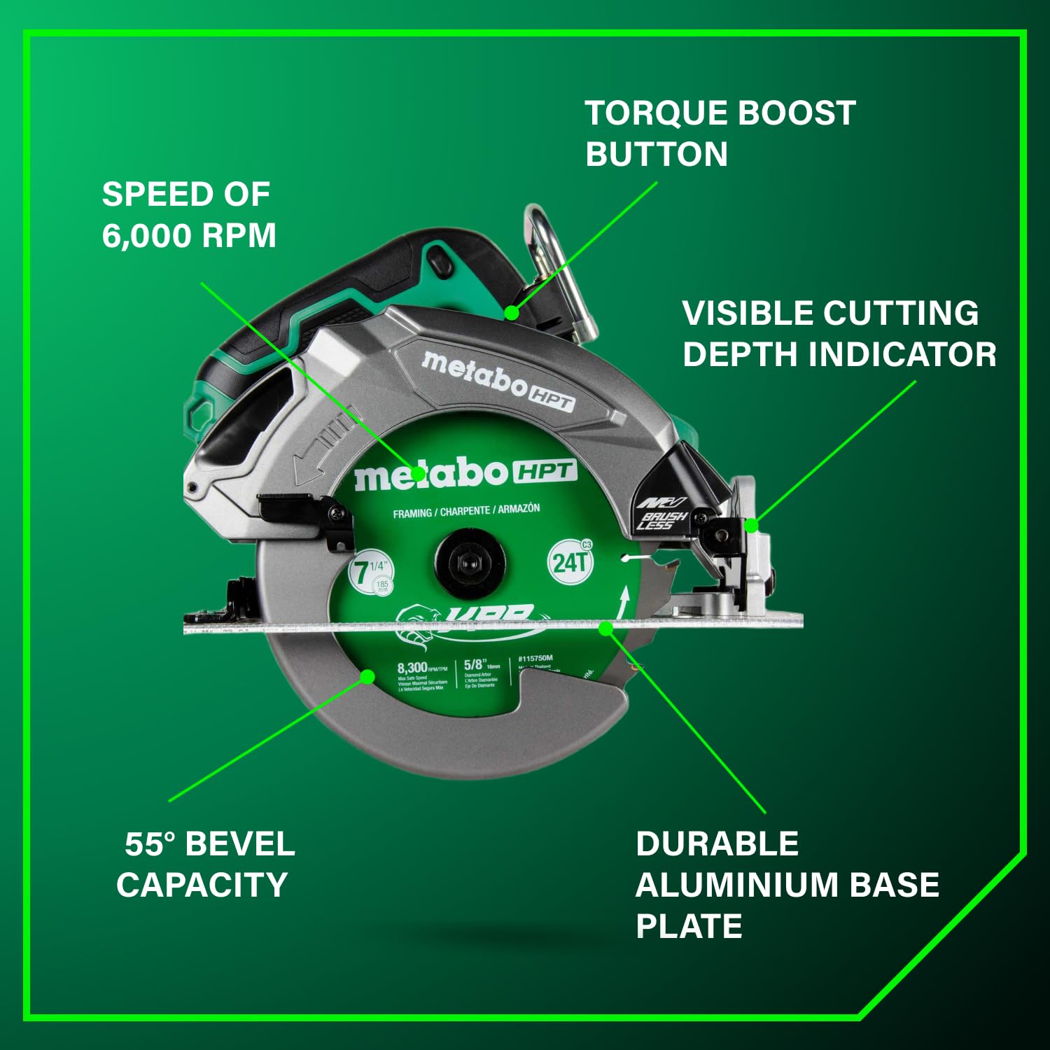 metabo-hpt-36v-multivolt-7-1-4-circular-saw-c3607dbq4-aluminum-base-tool-only image 4