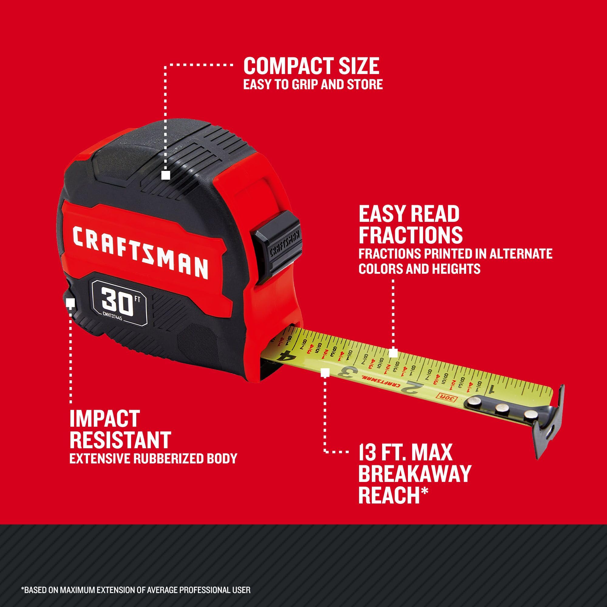 craftsman-30-ft-tape-measure-with-fraction-markings-compact-easy-grip-cmht37445s image 7