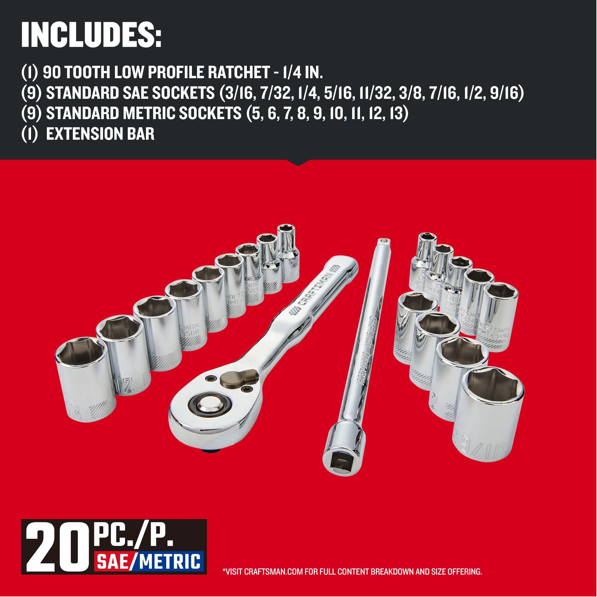 craftsman-mechanics-tool-set-1-4-inch-drive-20-piece-90-tooth-cmmt12108 image 3