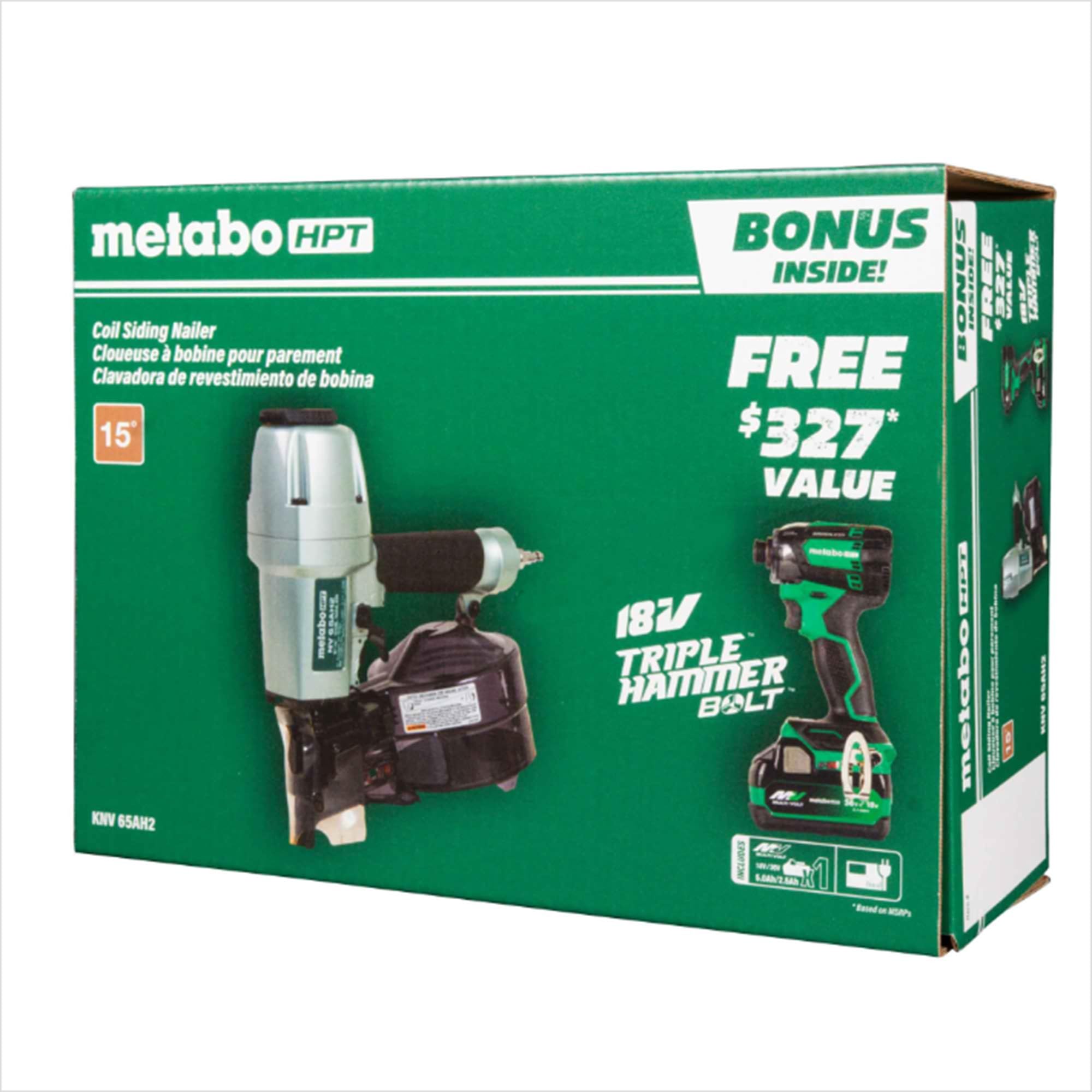 metabo-hpt-pneumatic-siding-nailer-18v-impact-driver-pro-bundle-kit-2-1-2-inch-c image 2